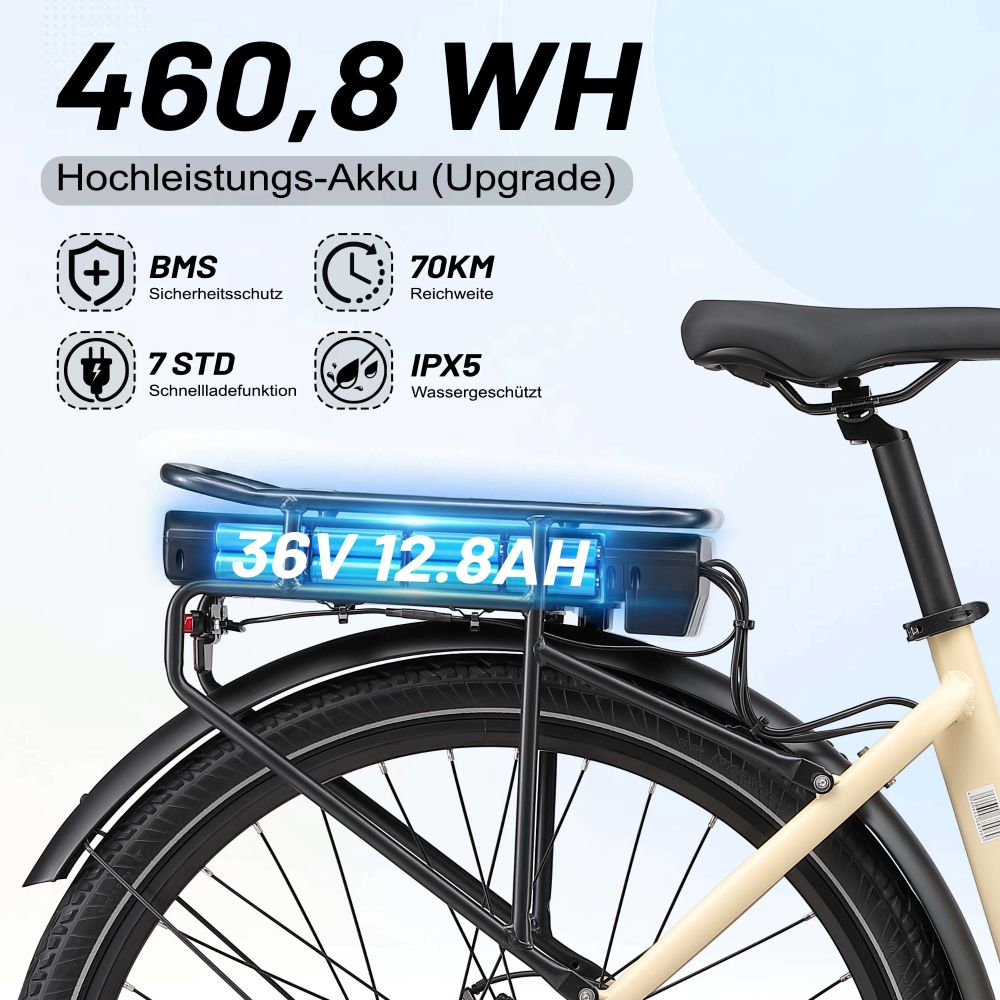 Una bicicletta con una batteria ad alte prestazioni da 460,8 WH 36V 12.8AH.