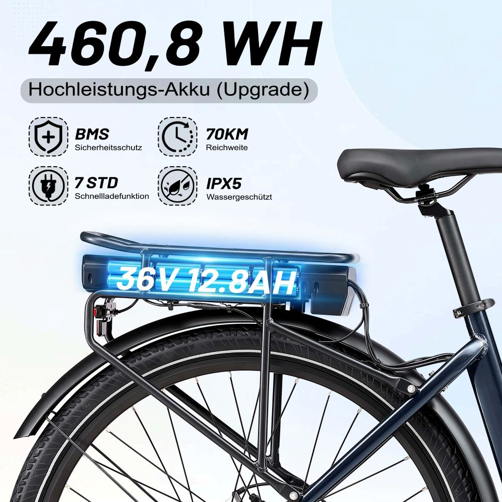 Batteria e-bike da 460,8 WH, 36V 12.8AH, 70KM di autonomia.