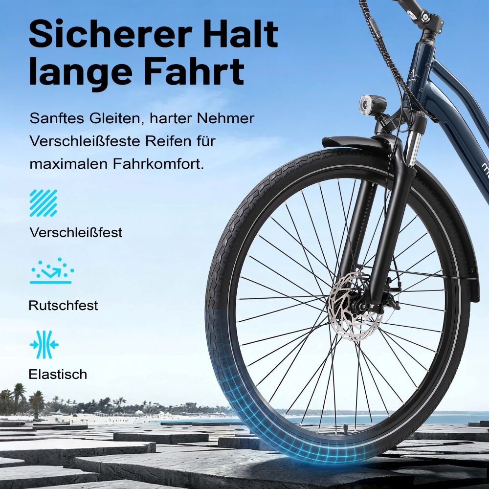 Uno pneumatico per bicicletta con etichette su durata e comfort.