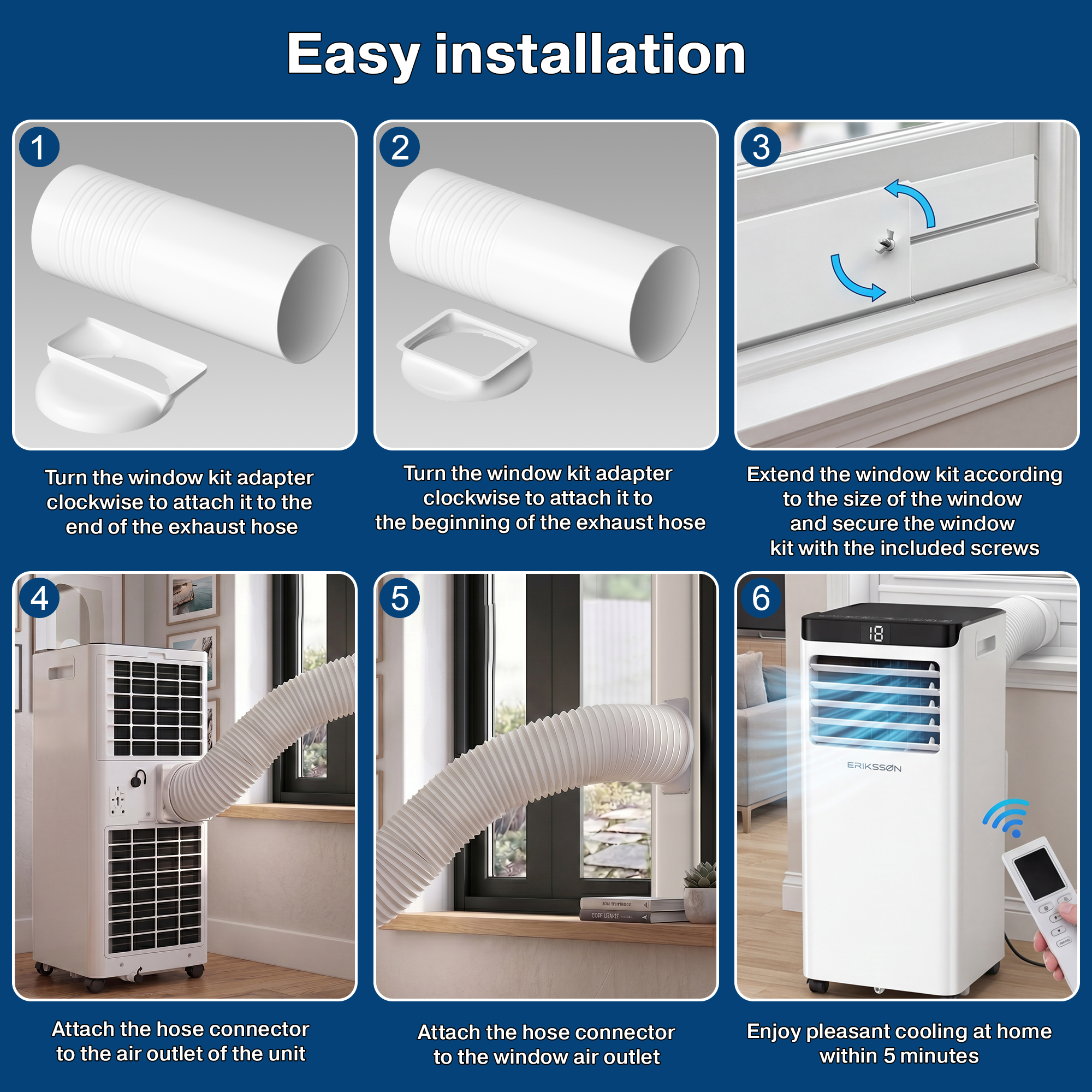 Stapsgewijze handleiding voor het installeren van een draagbare airconditioner via een raamkit.