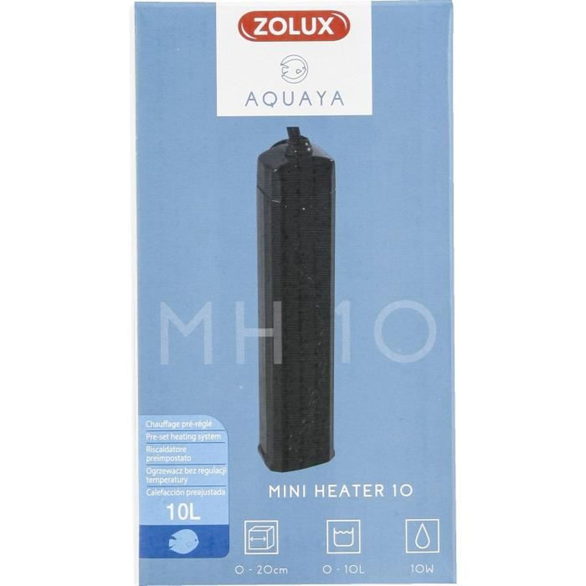 Black Zolux Aquaya MH10 aquarium heater for 10L tanks.