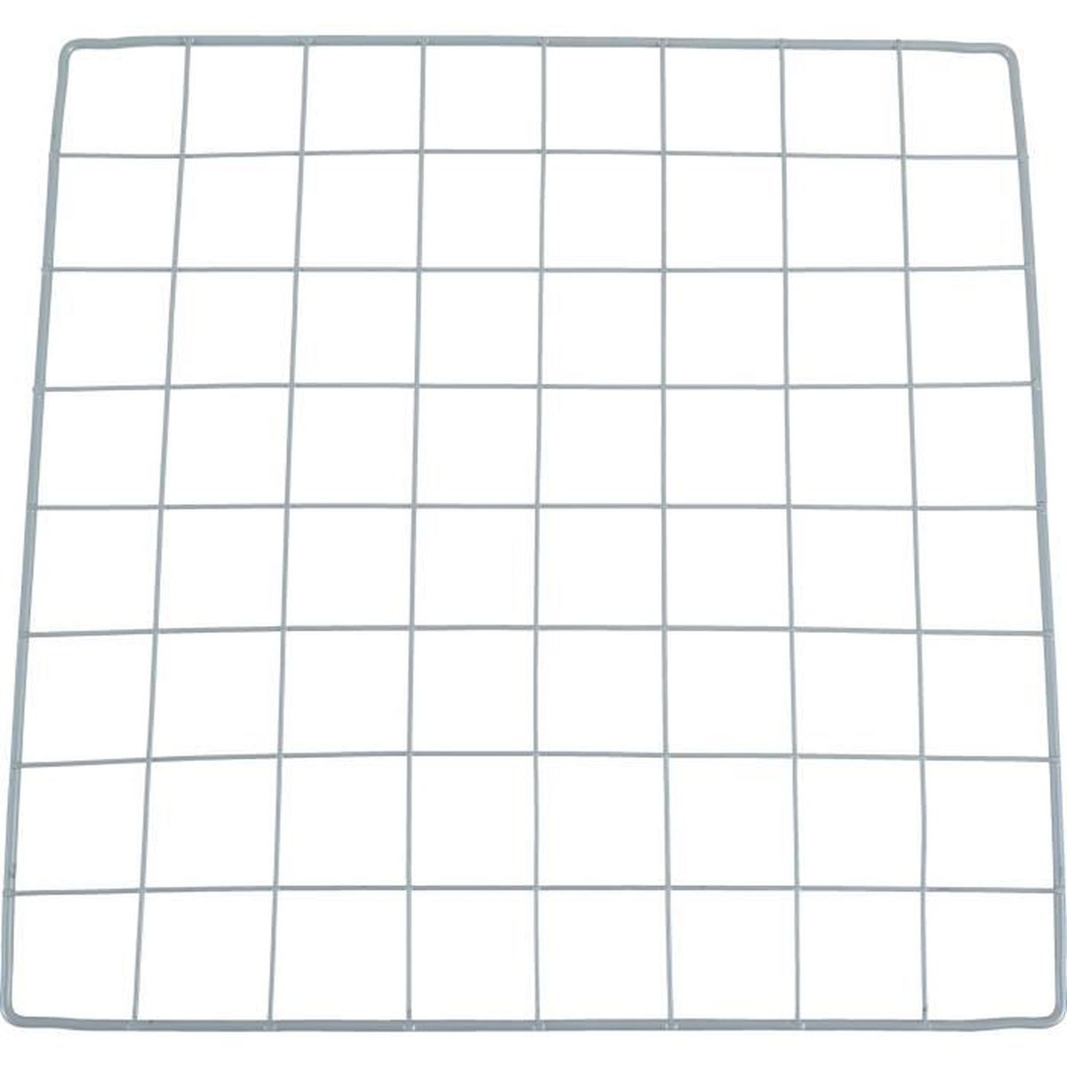 A grey metal grid on a white background.
