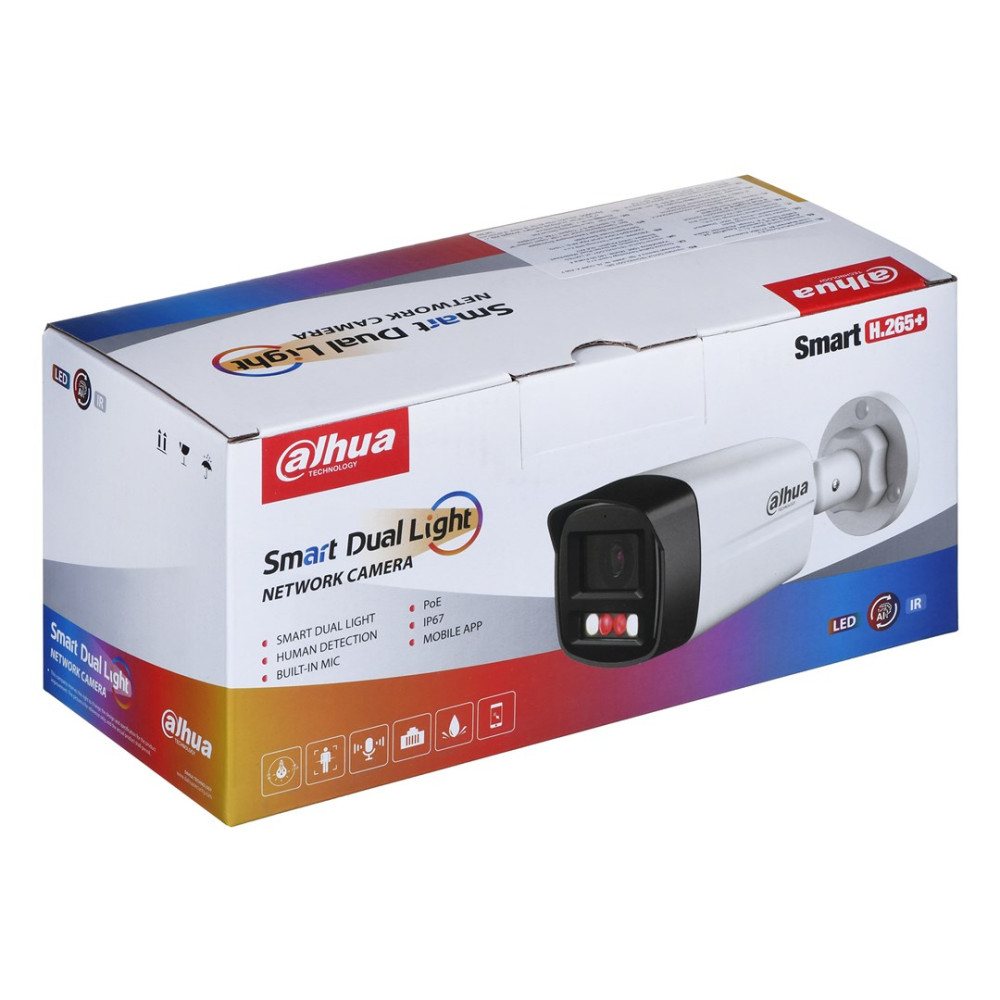 Pudełko kamery sieciowej Dahua Smart Dual Light, z wizerunkiem produktu i cechami.