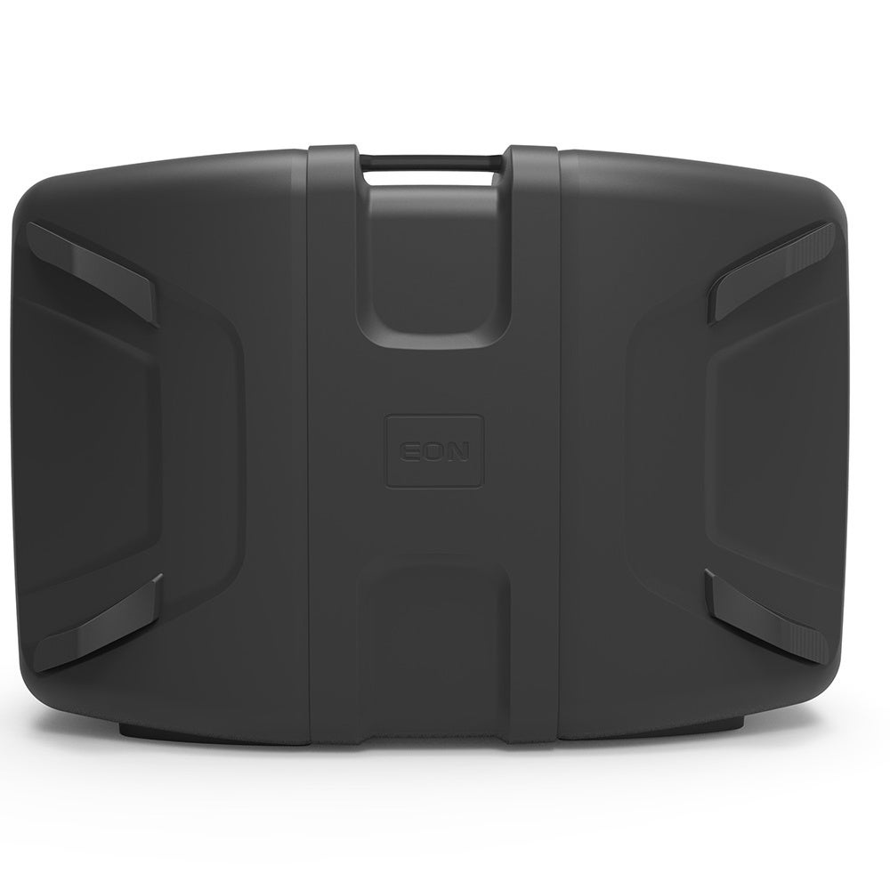 Black speaker with a handle on top and EON logo.