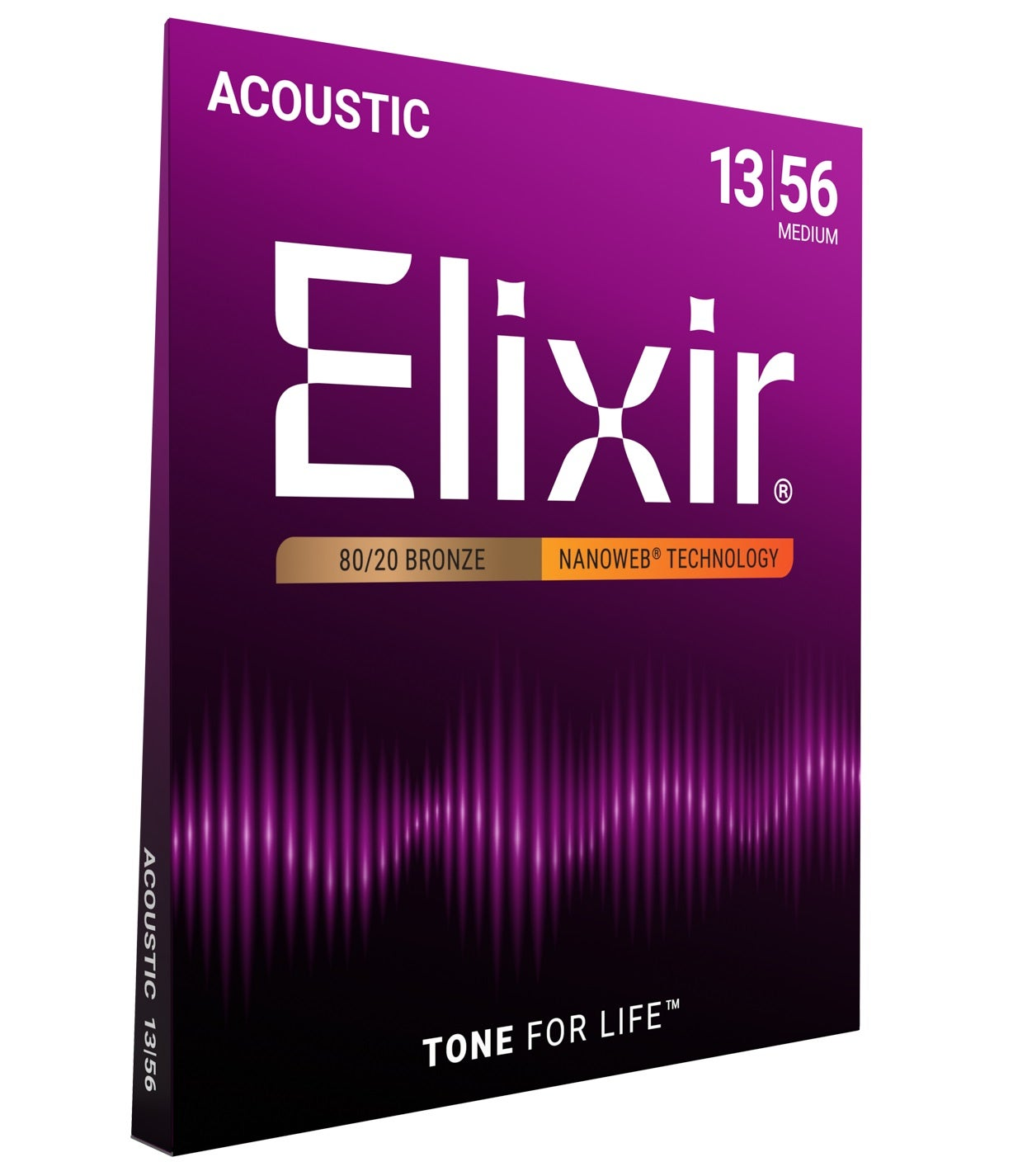 Elixir akustik gitar teli, 13-56 orta kalınlık, Nanoweb teknolojili 80/20 bronz.