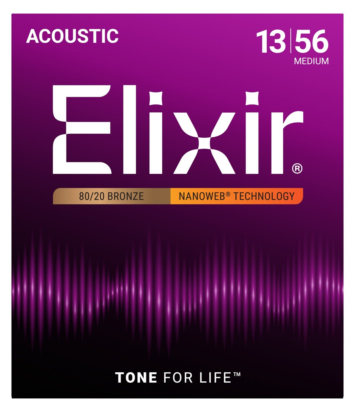 Elixir akustik gitar teli, 80/20 bronz, Nanoweb, medium, 13-56.
