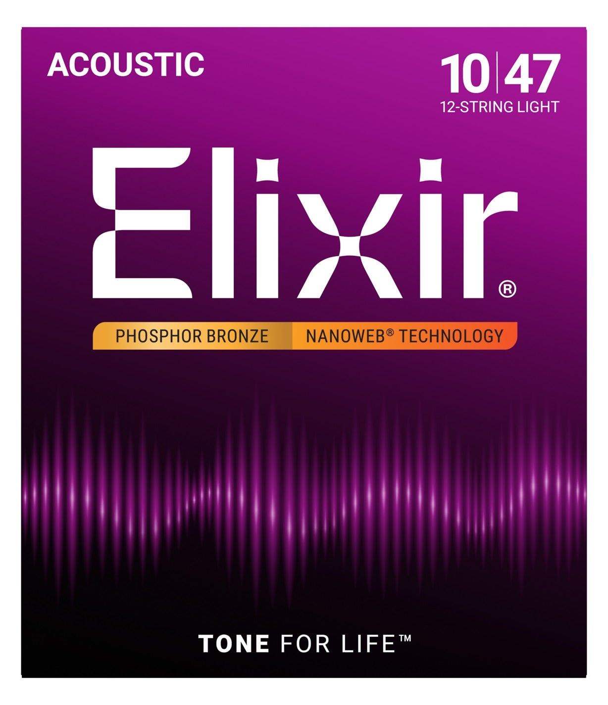 Elixir 10-47 Acoustic Guitar Strings: Phosphor Bronze, Nanoweb Technology.