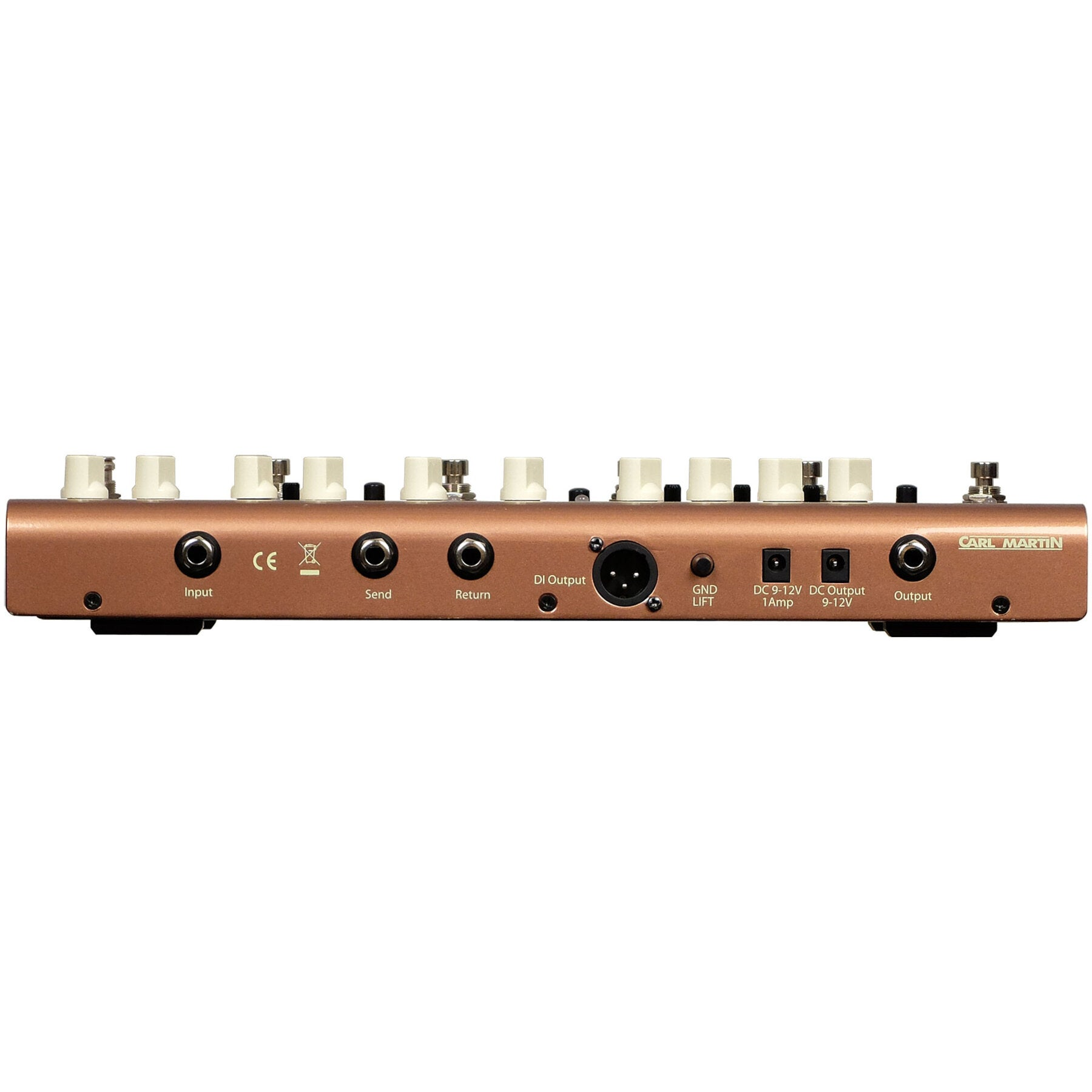 A bronze effect pedal with knobs and jacks: Input, Send, Return, DI Output, GND LIFT, DC 9-12V, Output.