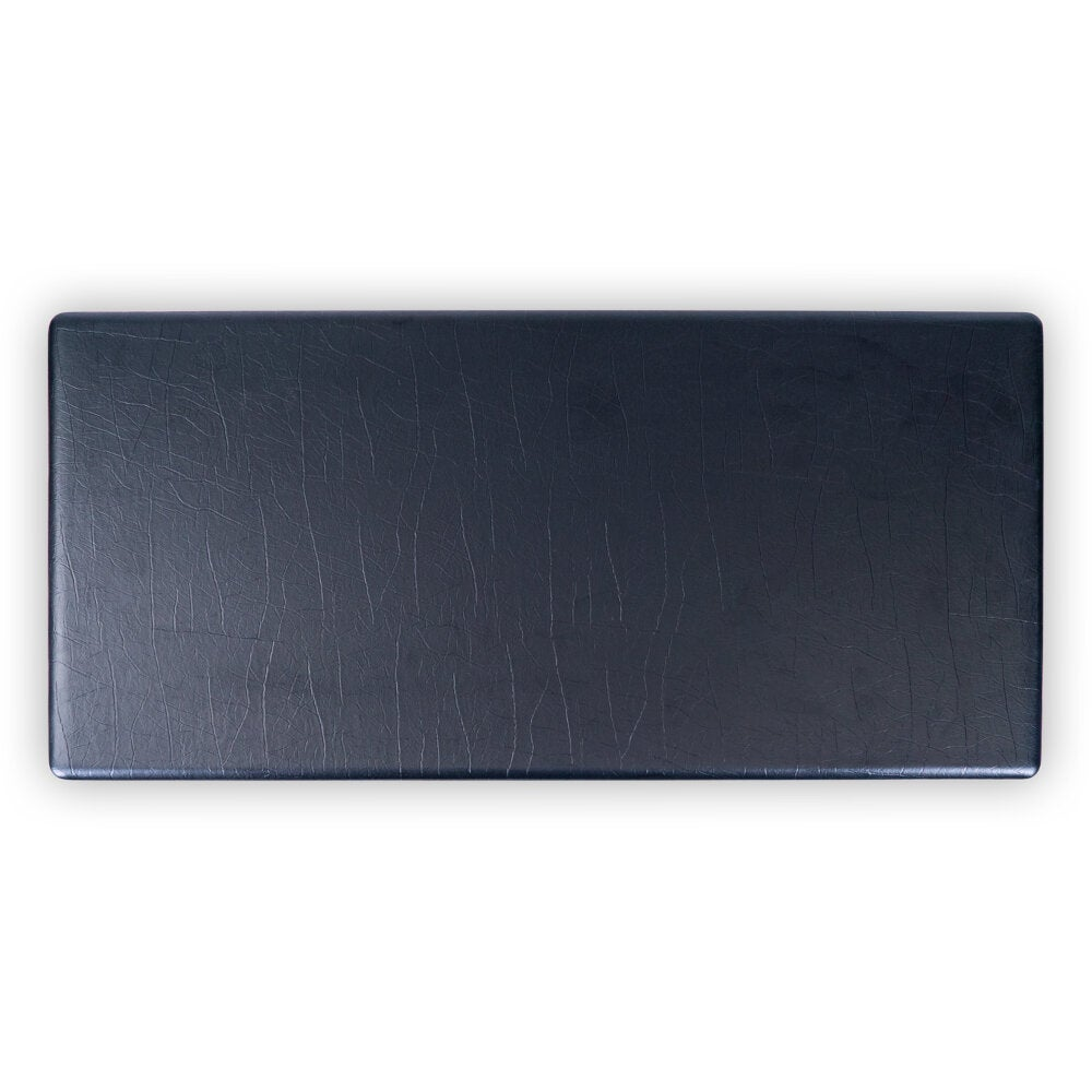 A dark blue, rectangular object with a leather-like texture.