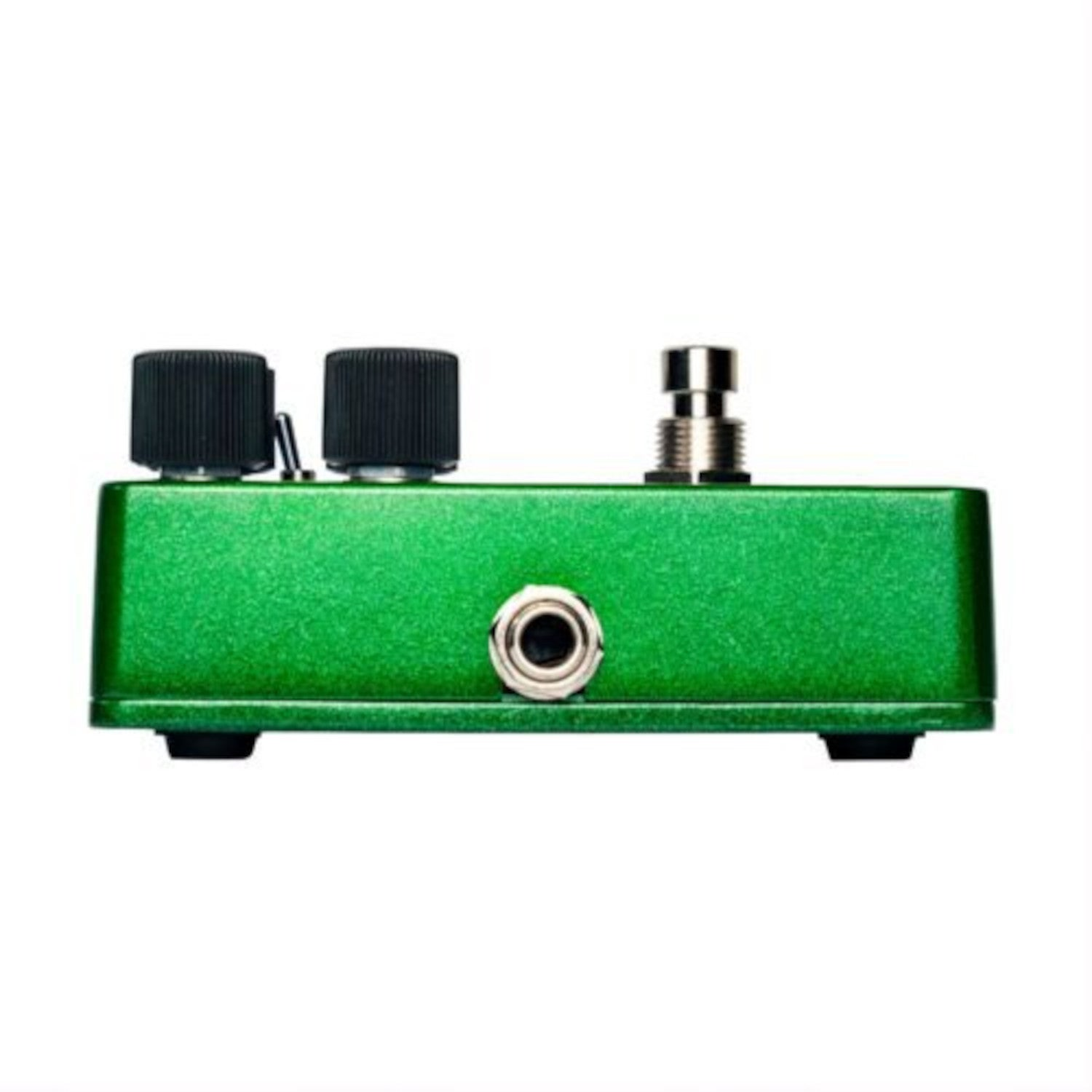 Green effect pedal with two black knobs and a footswitch.