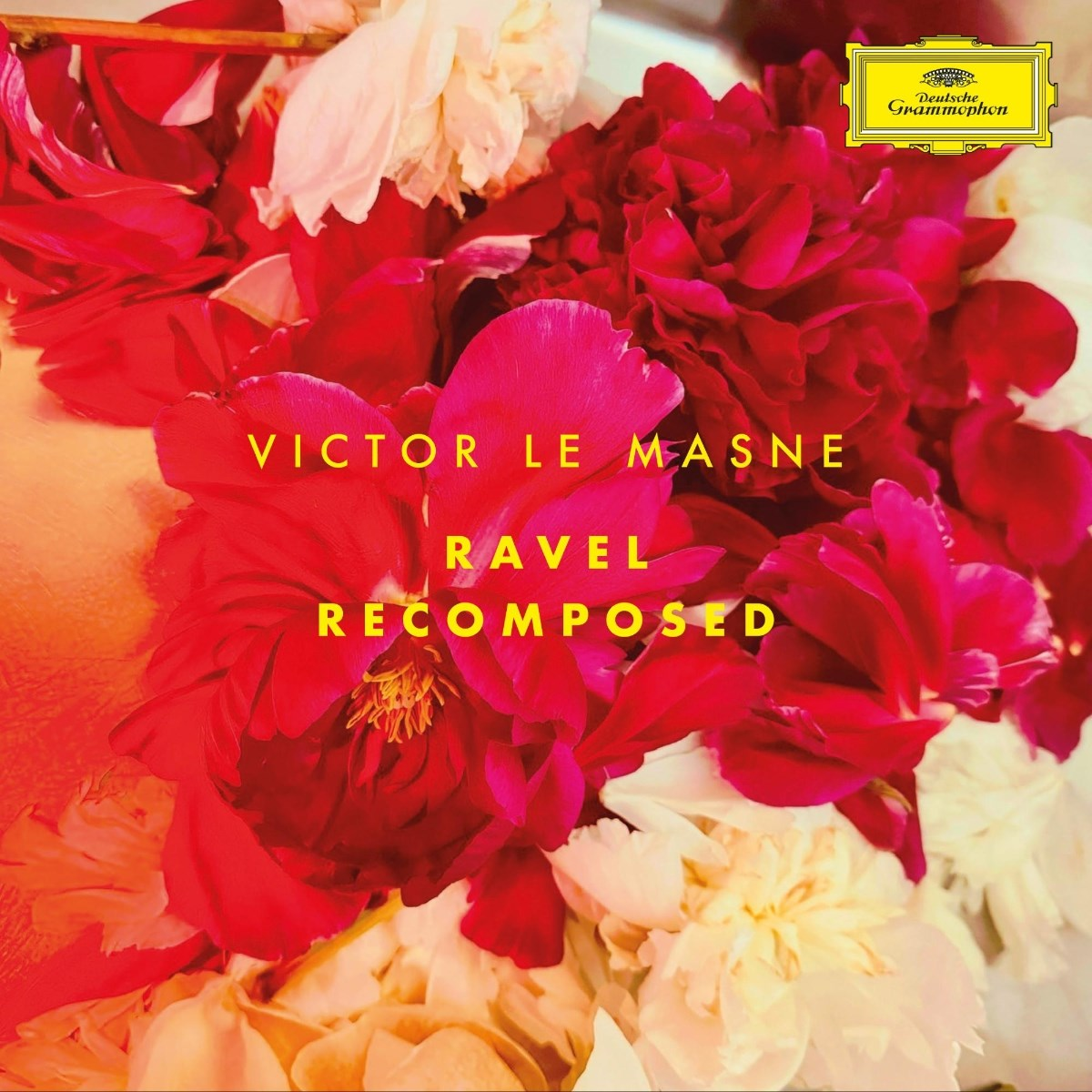 Immagine floreale con testo giallo: Victor Le Masne, Ravel, Composed.