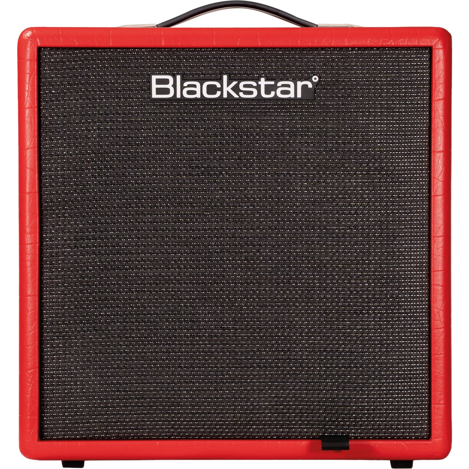 A red guitar amplifier with a black speaker grill and "Blackstar" logo.