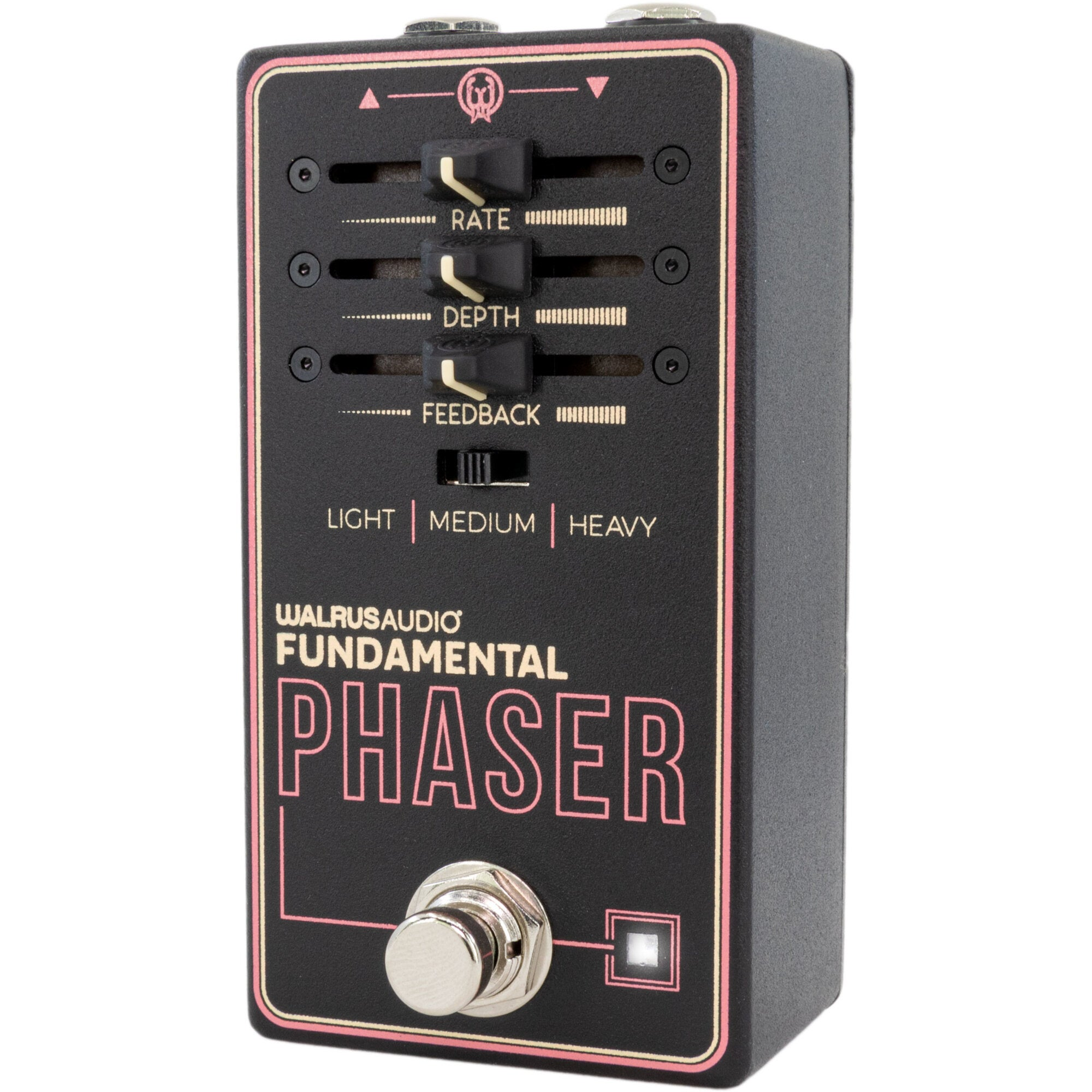 Black effect pedal with Rate, Depth, and Feedback control knobs.
