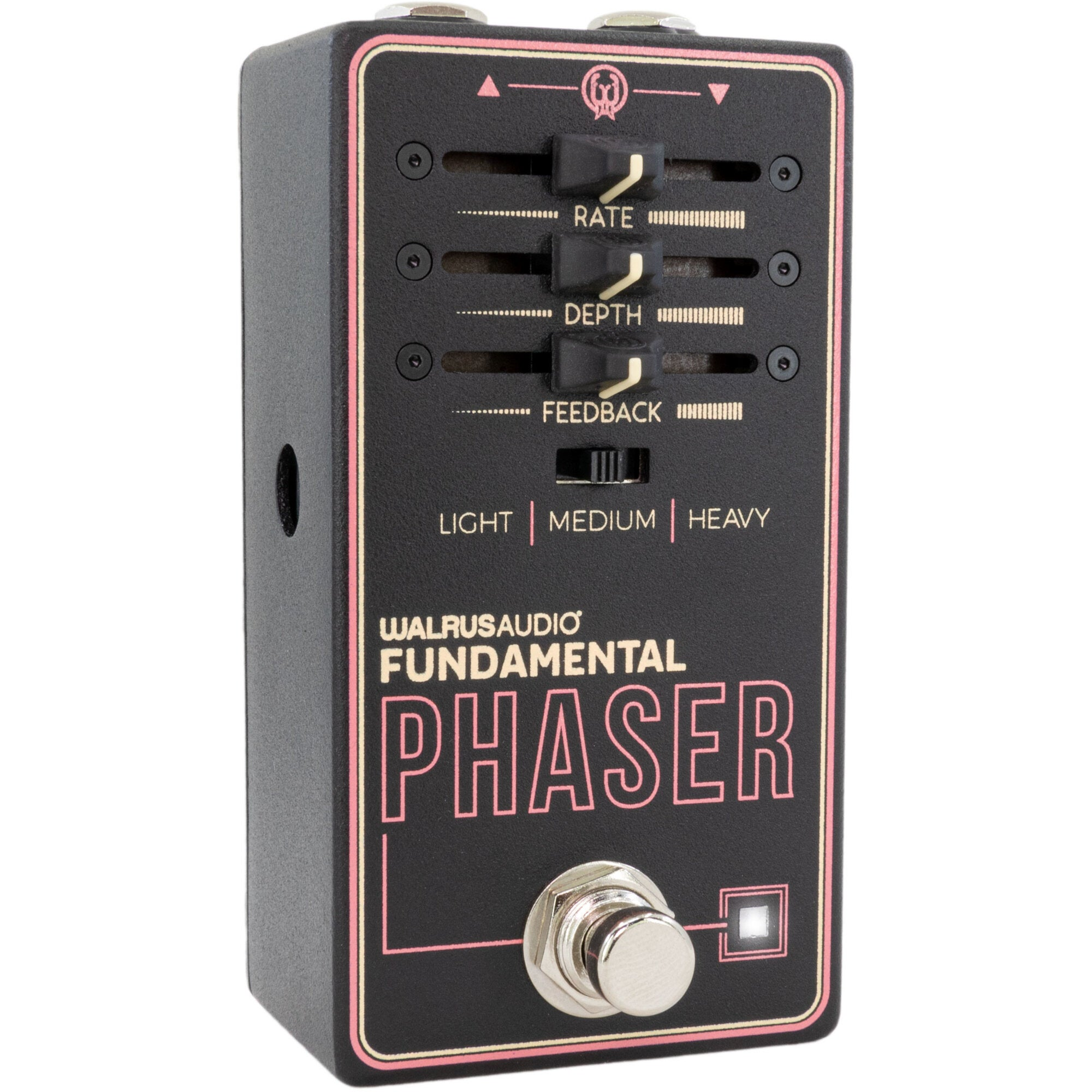 Black effect pedal with pink trim, knobs, and "PHASER" text.
