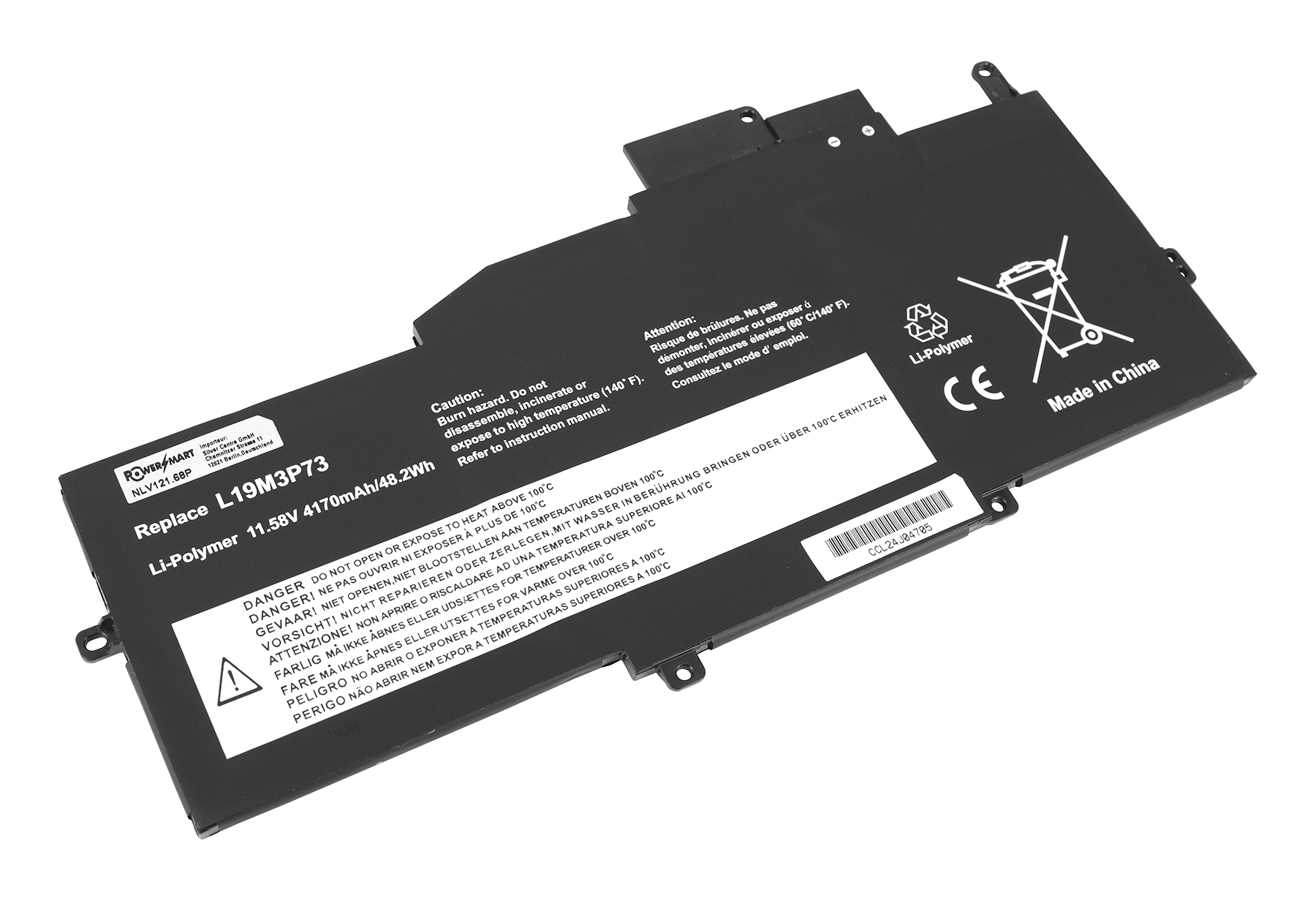Schwarzer Li-Polymer Akku mit Beschriftung: Replace L19M3P73.