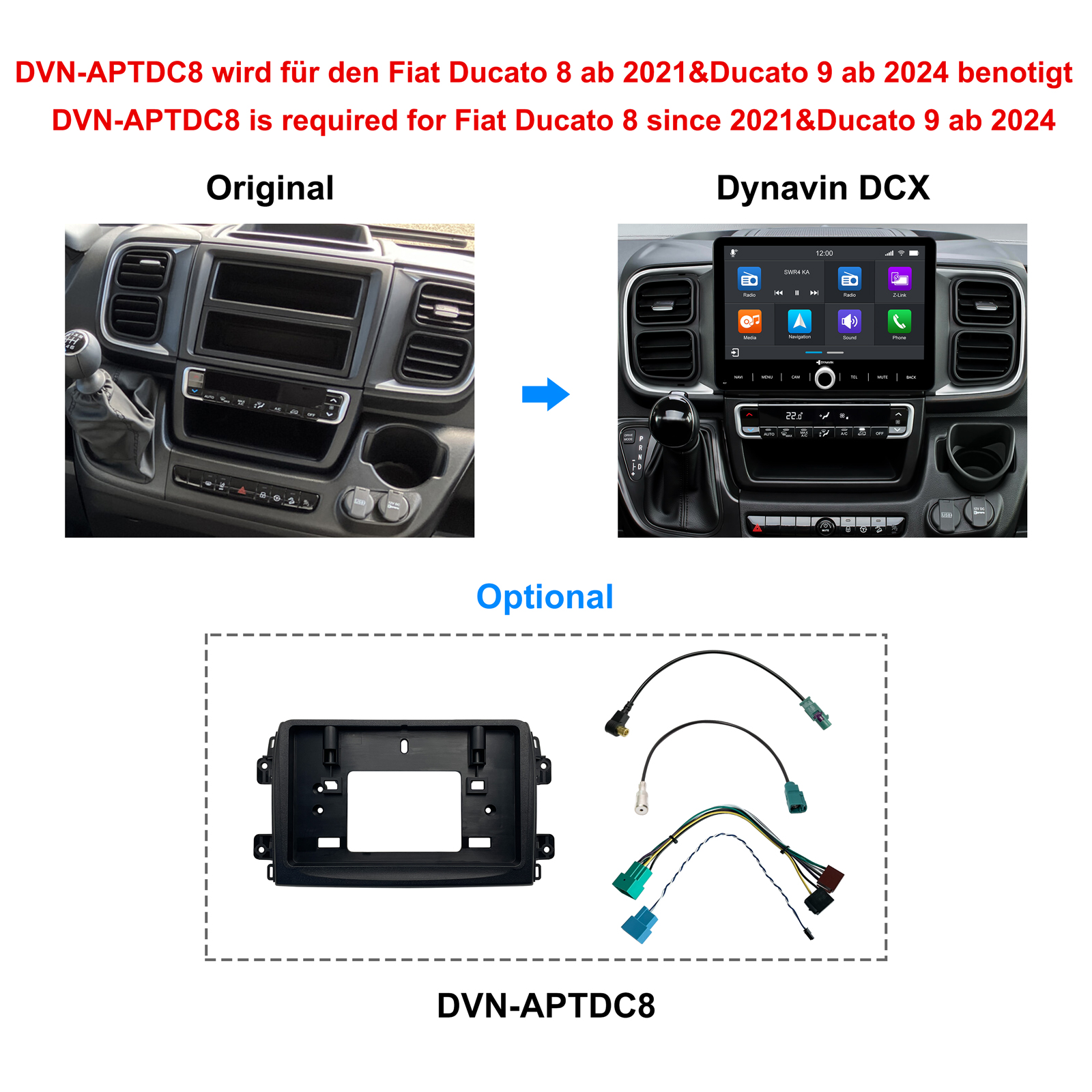 Einbau eines neuen Autoradios in einen Fiat Ducato mit Verkabelung und Rahmen.