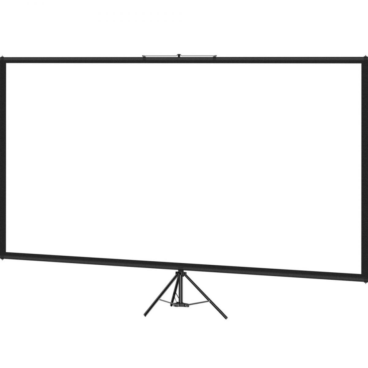 Eine weiße Leinwand auf einem schwarzen Stativ, isoliert auf weißem Hintergrund.