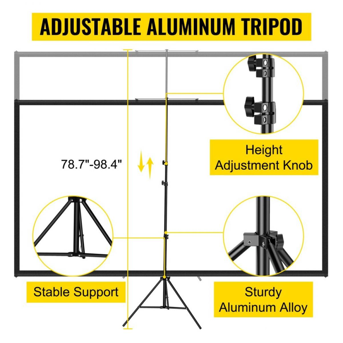 Verstellbarer Aluminiumstativ mit Höhenverstellung und stabiler Basis.