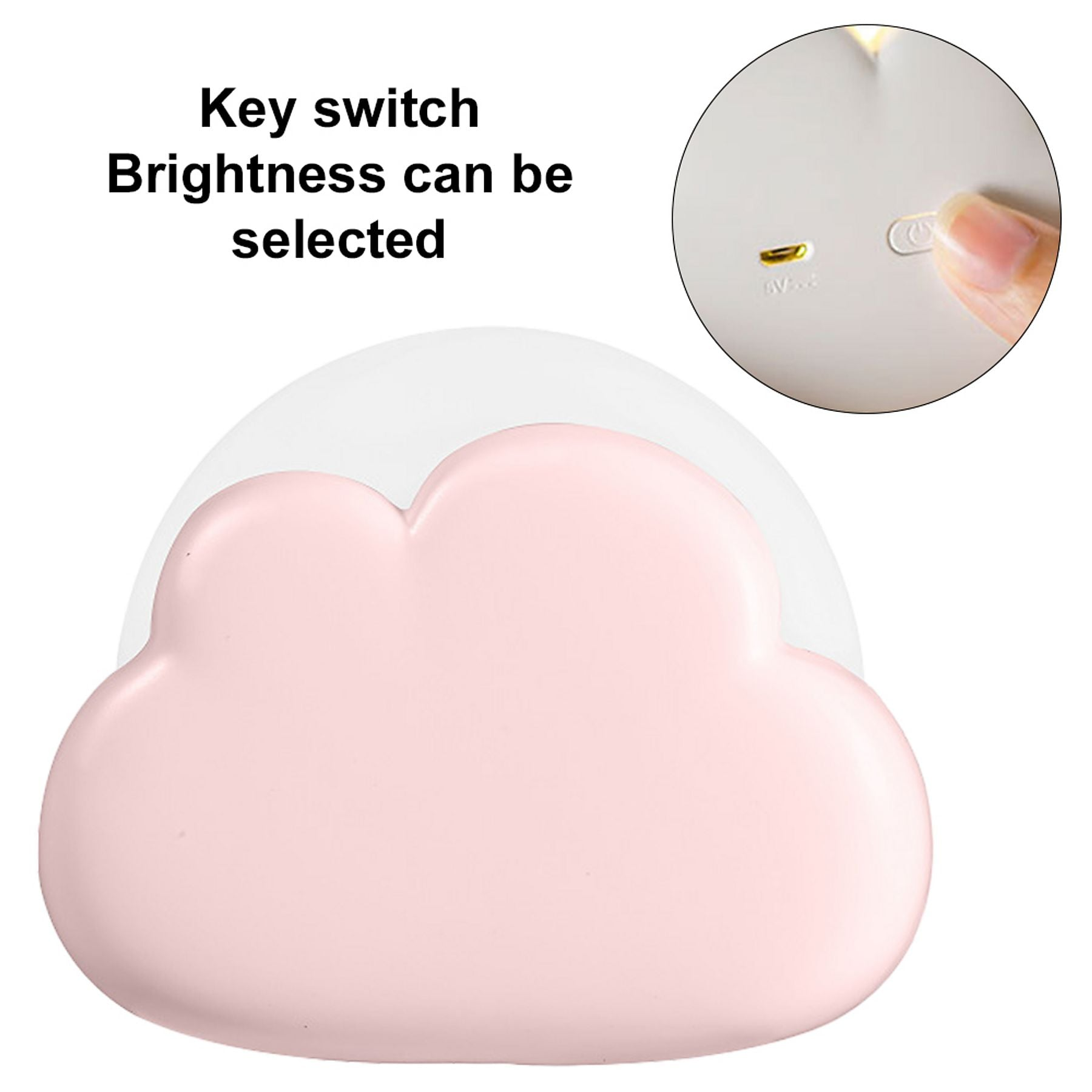 Eine rosa Wolkenlampe mit einem Ein-/Ausschalter und Helligkeitsauswahl.