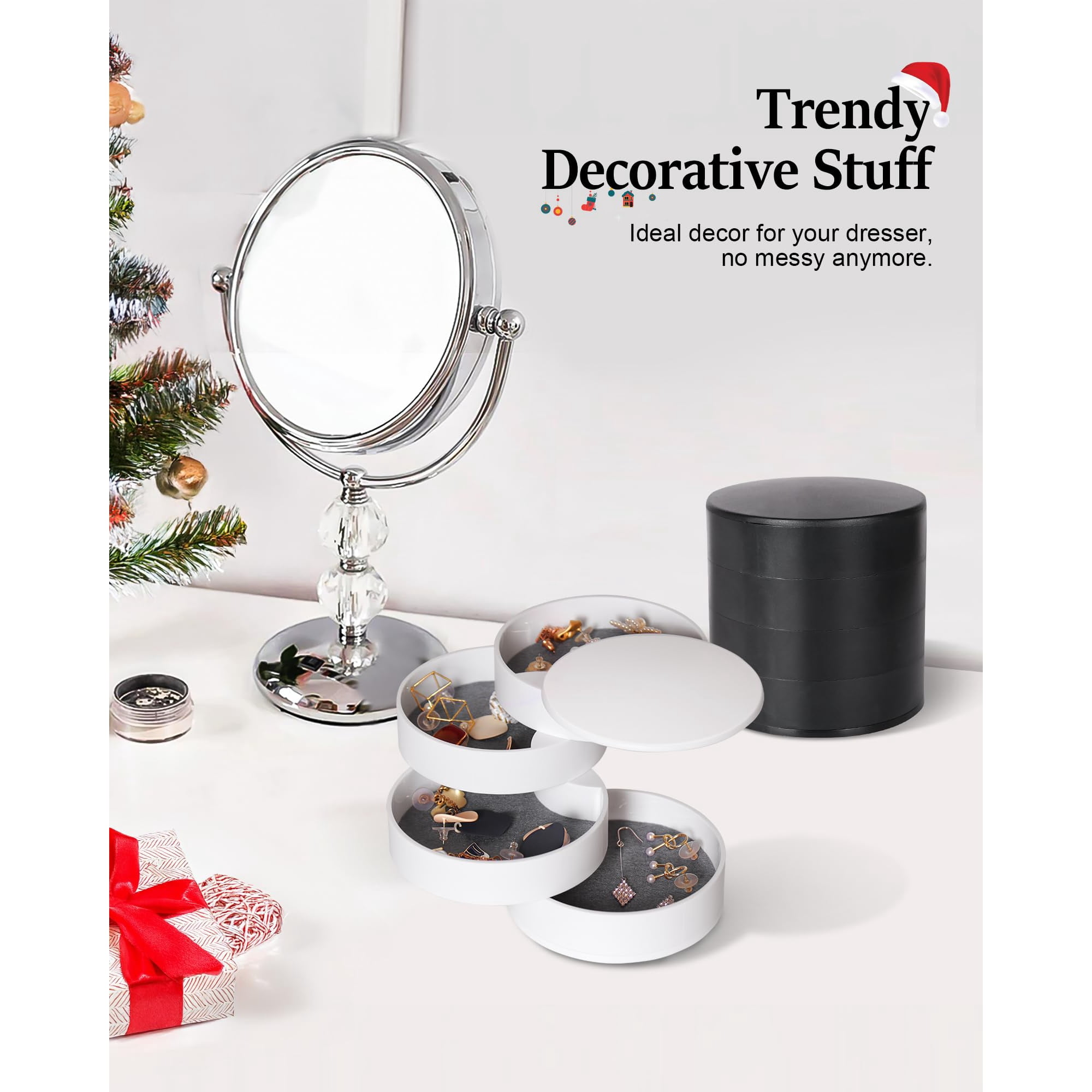 Schmuckaufbewahrung mit Spiegel, Geschenk, Weihnachtskranz und Kosmetik.