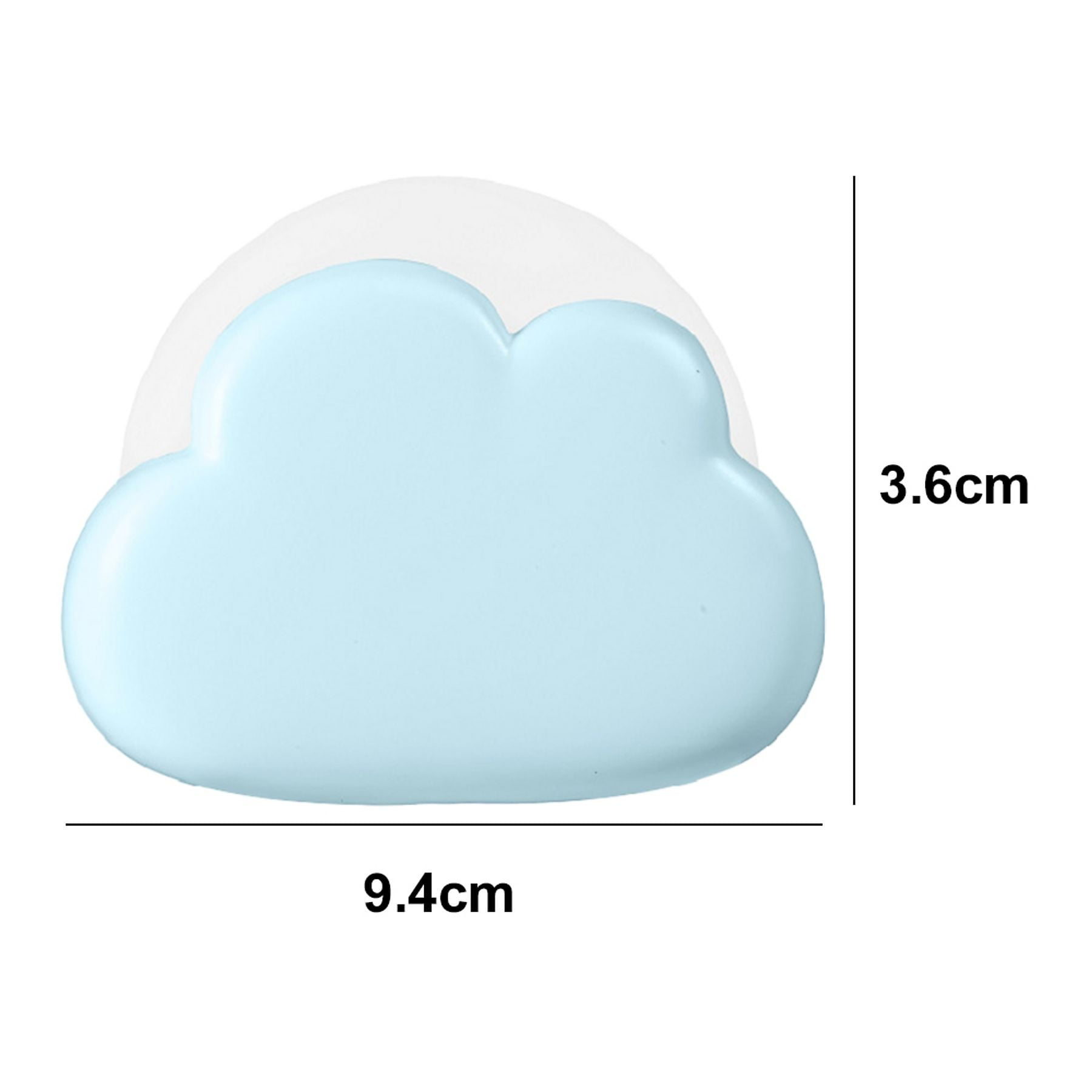 Eine hellblaue Wolke mit Maßen 9,4 cm x 3,6 cm auf weißem Hintergrund.