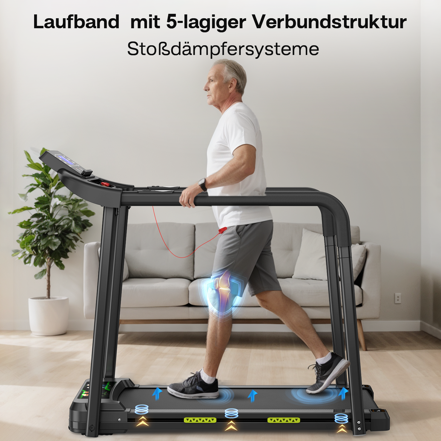 Mann auf Laufband mit Stoßdämpfung, Knieanimation