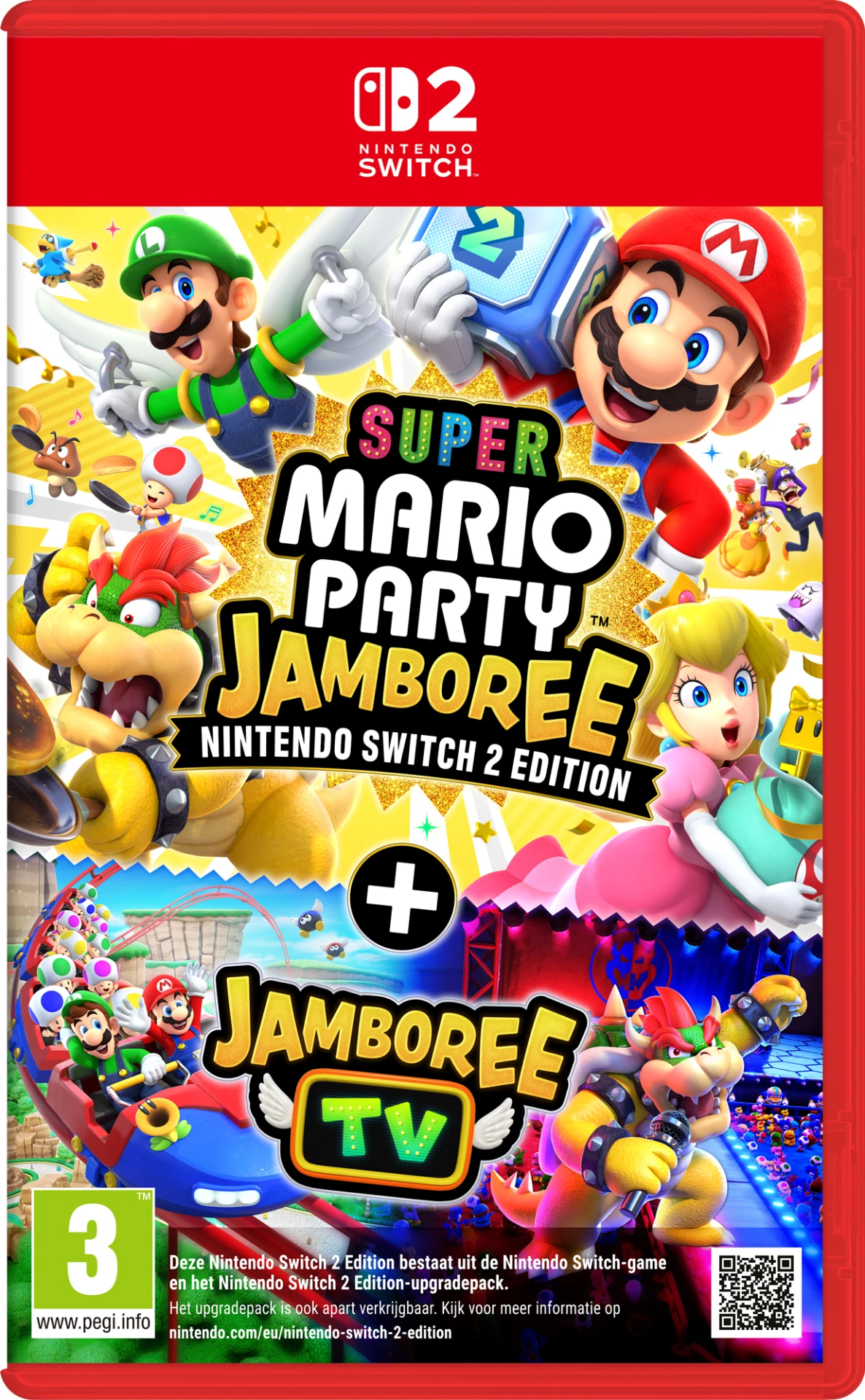 Super Mario Party Jamboree: Mario, Luigi, Peach, Bowser e amici su copertina colorata.