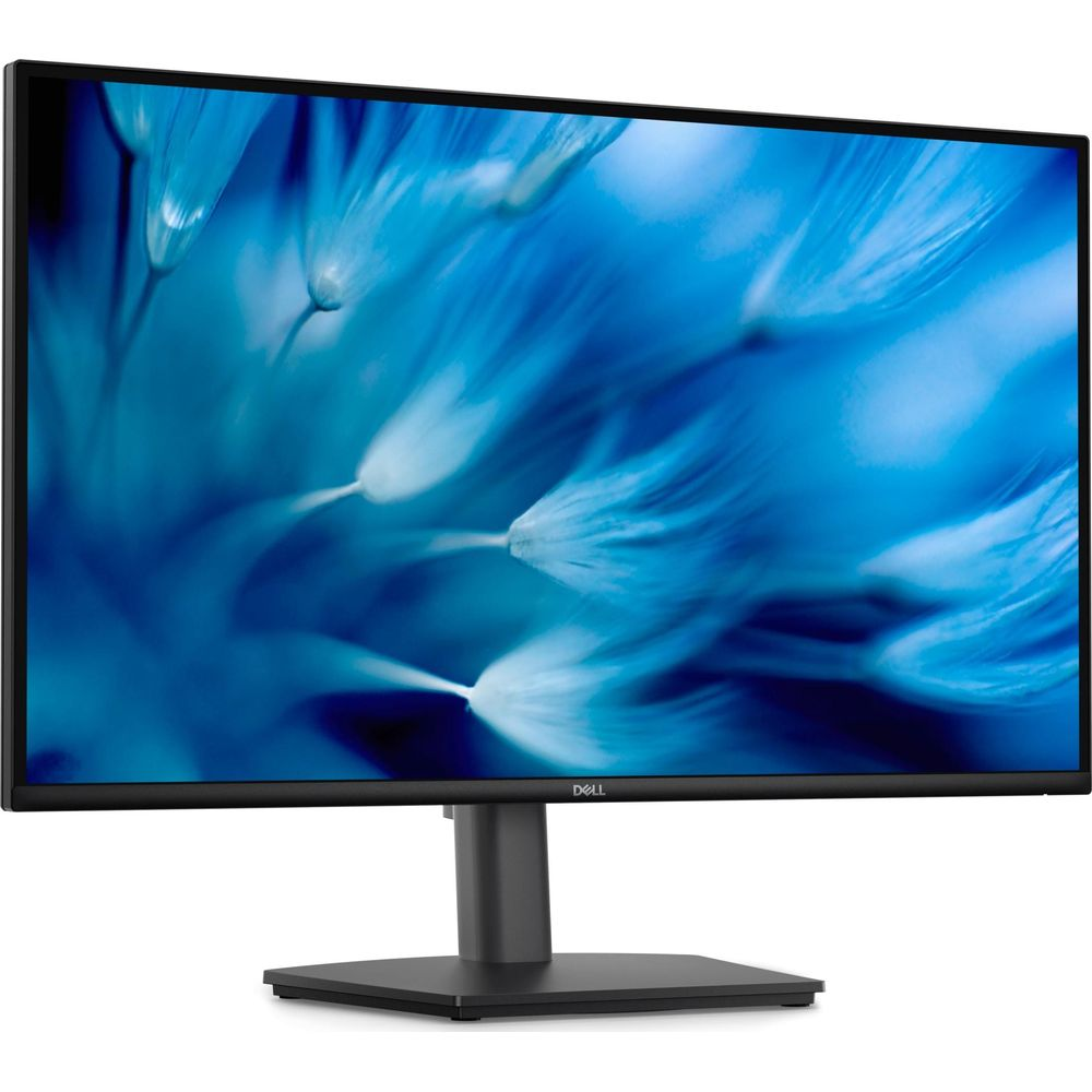 Monitor firmy Dell z niebieskim abstrakcyjnym tłem.