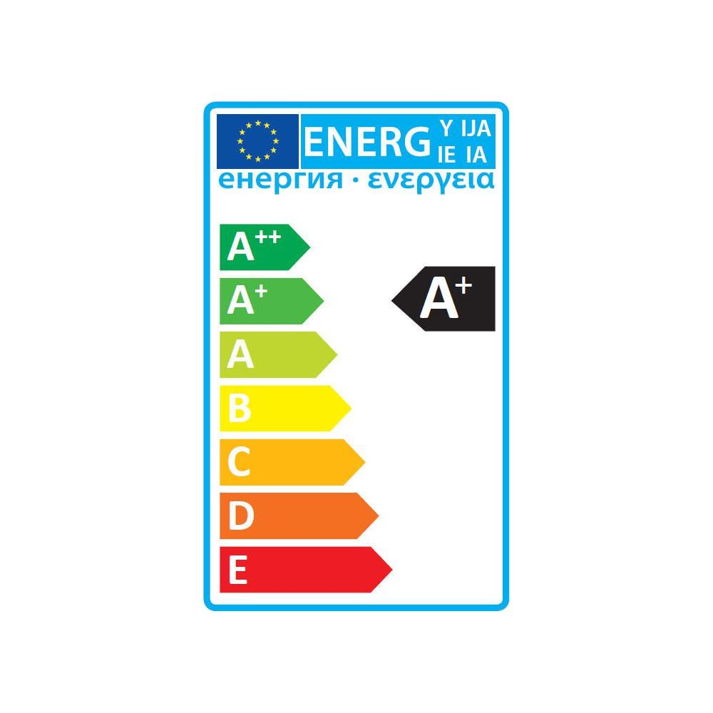 Etichetta energetica UE con scala da A++ a E e valutazione A+.