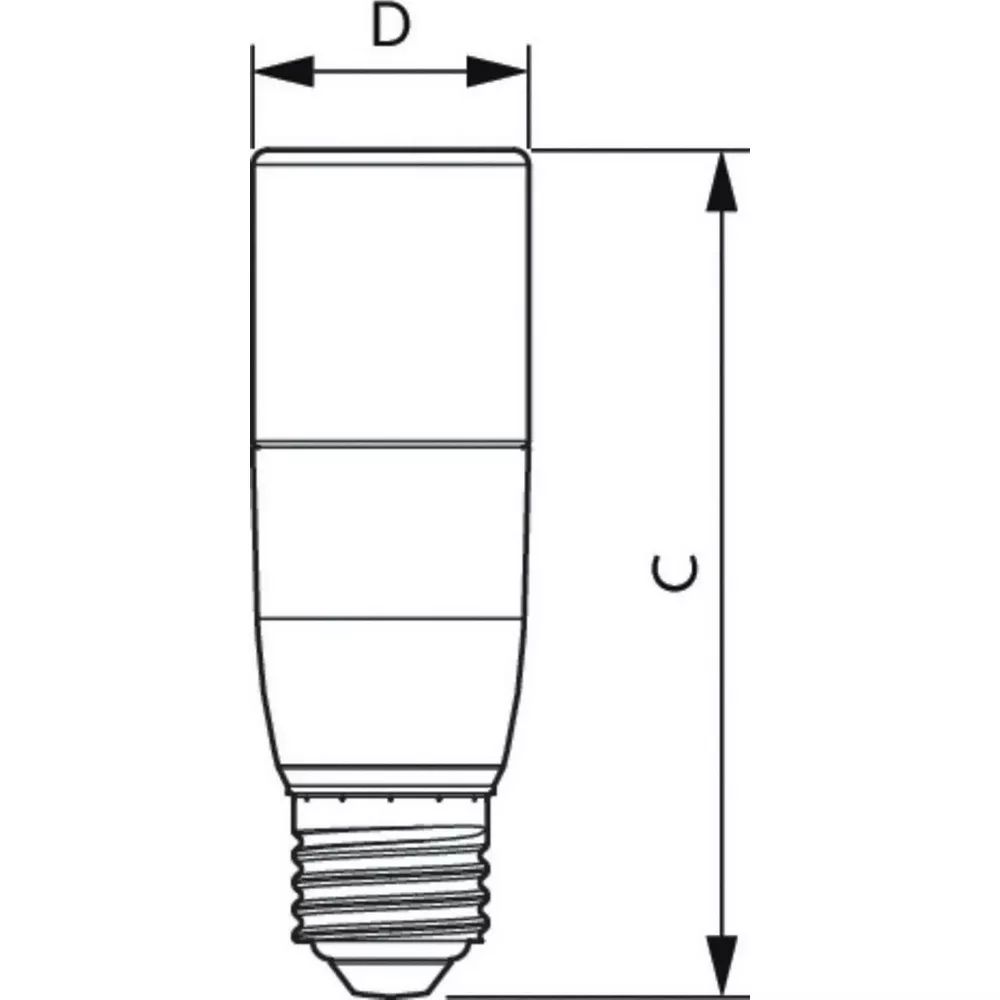 Disegno tecnico di una lampadina con dimensioni C e D.