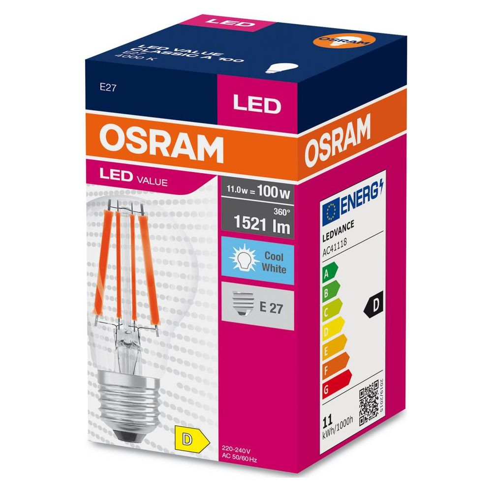Lampadina LED Osram E27, 11W, 1521lm, 4000K, Classe Energetica D.