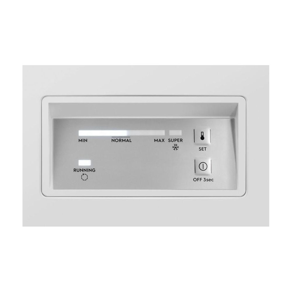 Panneau de commande avec réglages MIN, NORMAL, MAX SUPER et indicateur RUNNING.