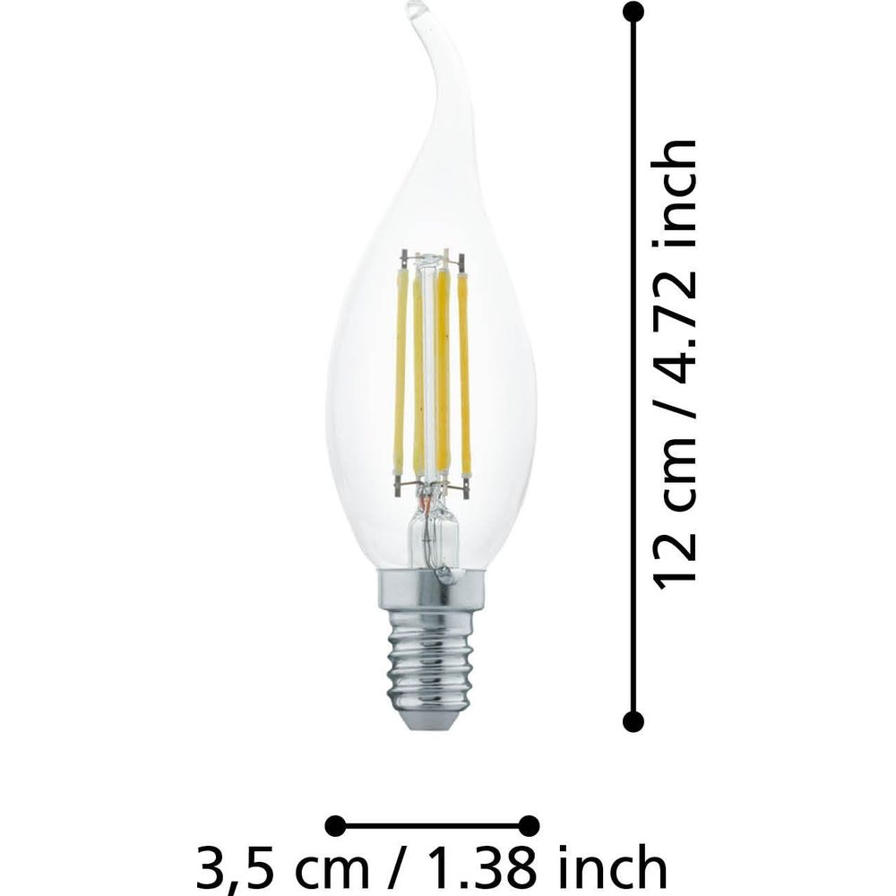 LED-Kerzenbirne mit Glühfaden, 12 cm lang, 3,5 cm breit.