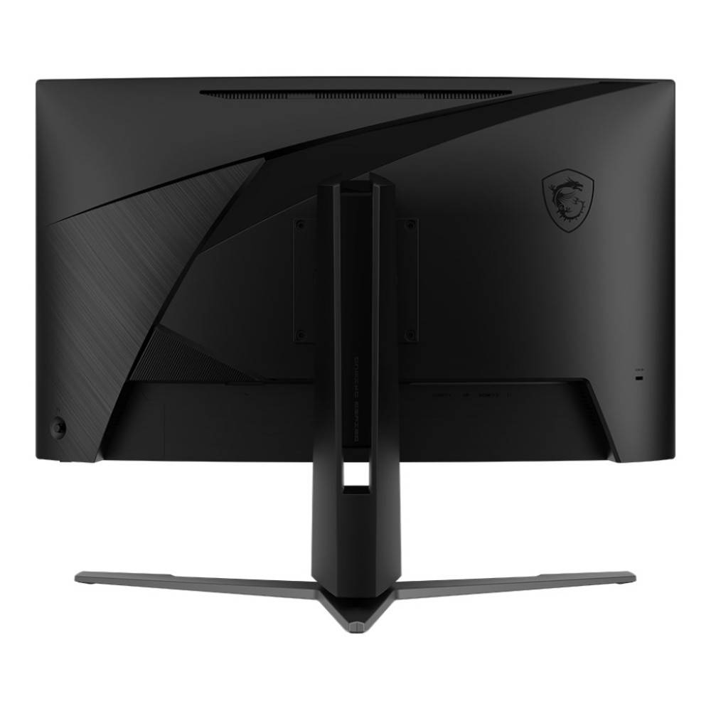 Tył czarnego monitora gamingowego MSI z logo i podstawką.