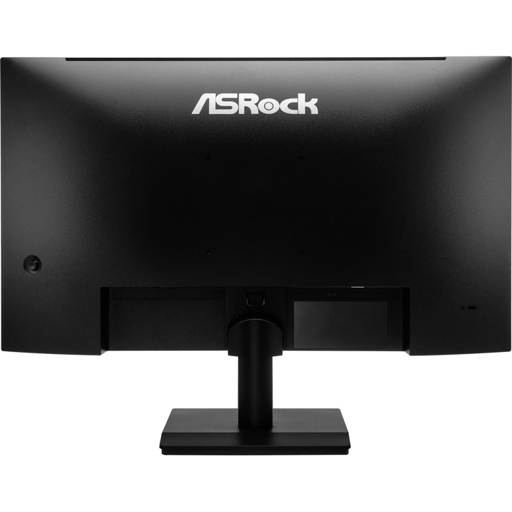 Tył czarnego monitora ASRock ze stojakiem i widocznymi portami.