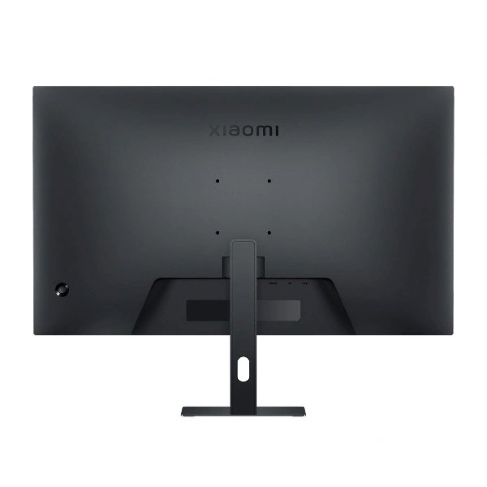 Tył czarnego monitora z logo Xiaomi i podstawką.