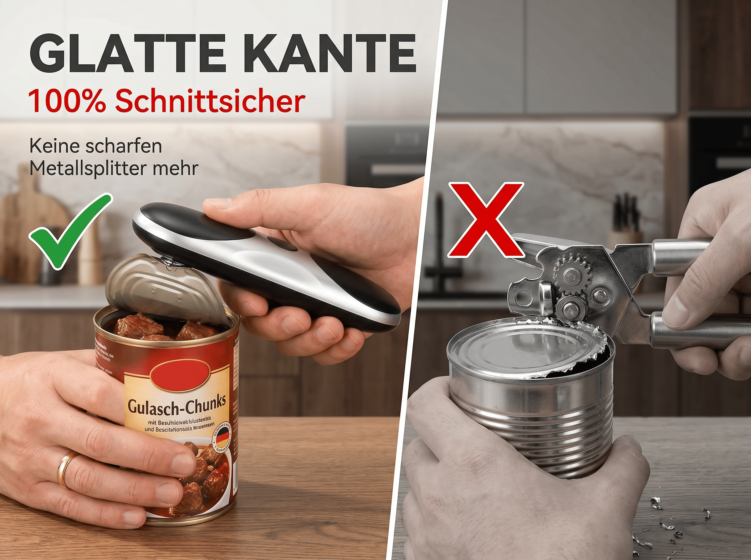 Glatter Dosendeckel rechts, scharfer Rand links. Mit neuem Öffner.
