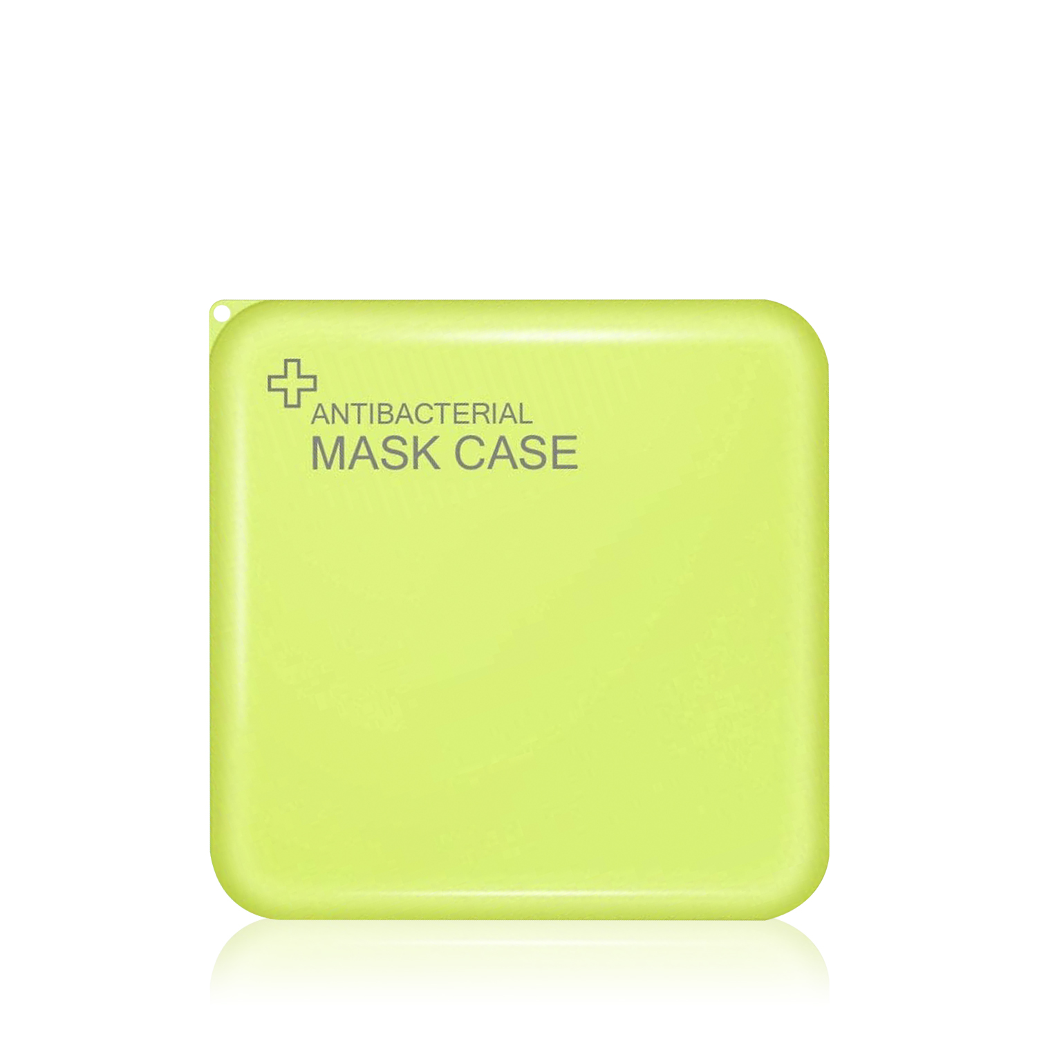 Una caja verde claro antibacteriana para mascarillas con texto.