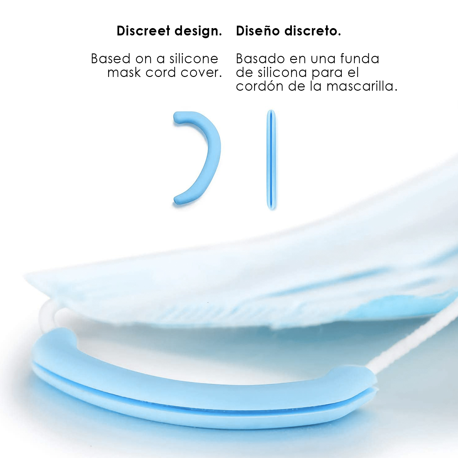 Una cubierta de cordón de máscara de silicona azul sobre una máscara.