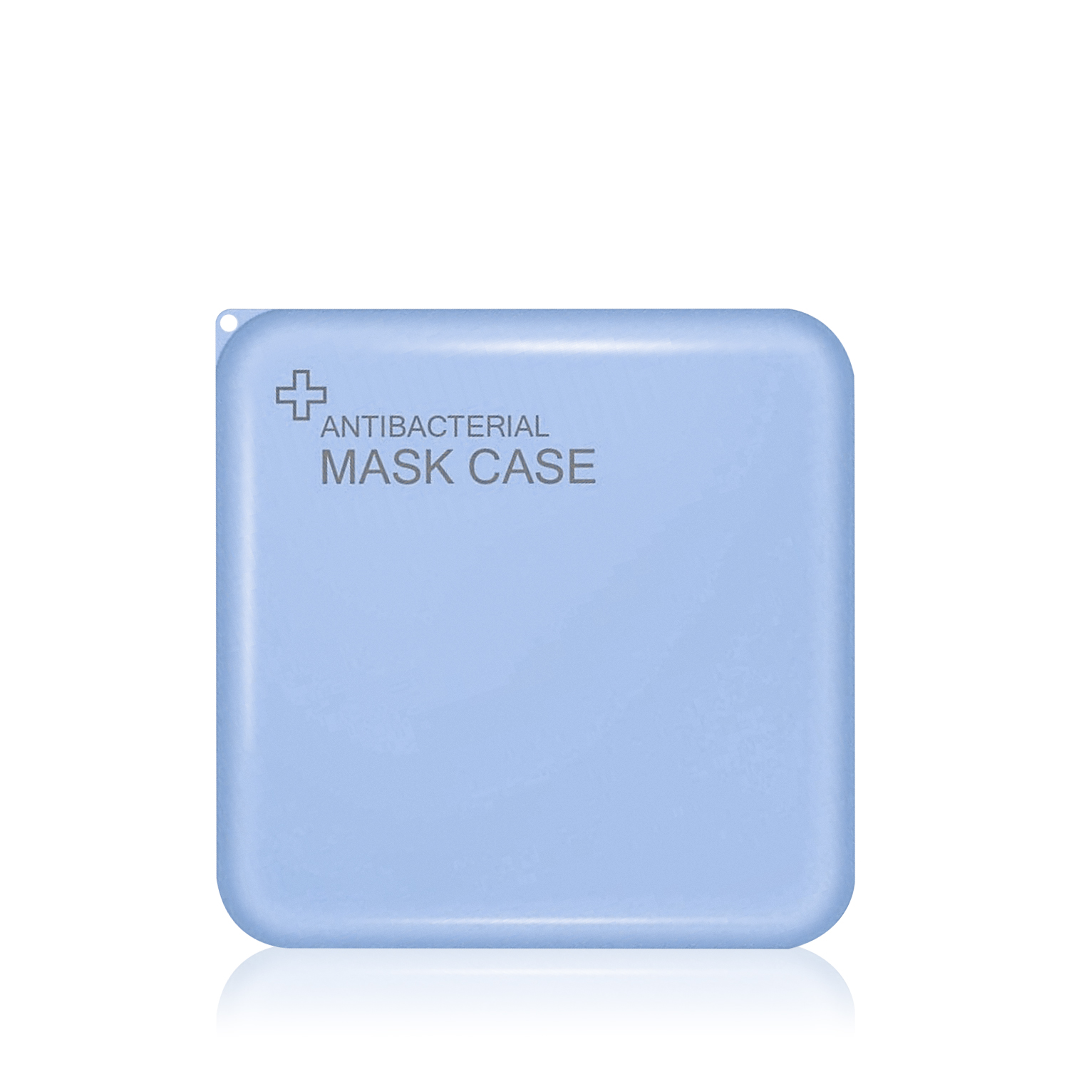 Funda azul claro antibacteriana para mascarilla con símbolo de cruz.