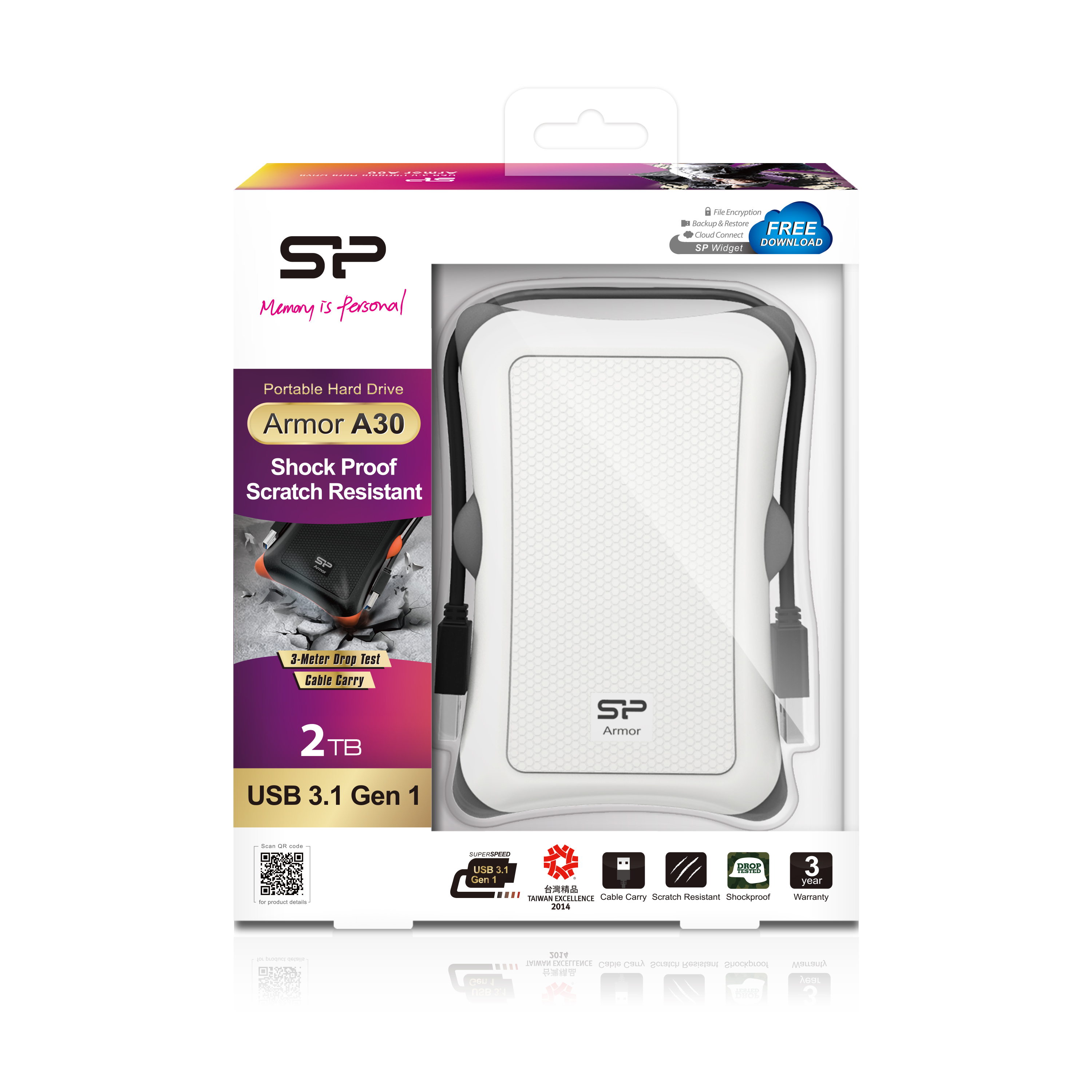Przenony dysk twardy SP Armor A30, 2TB, biay, USB 3.1 Gen 1 z kablem