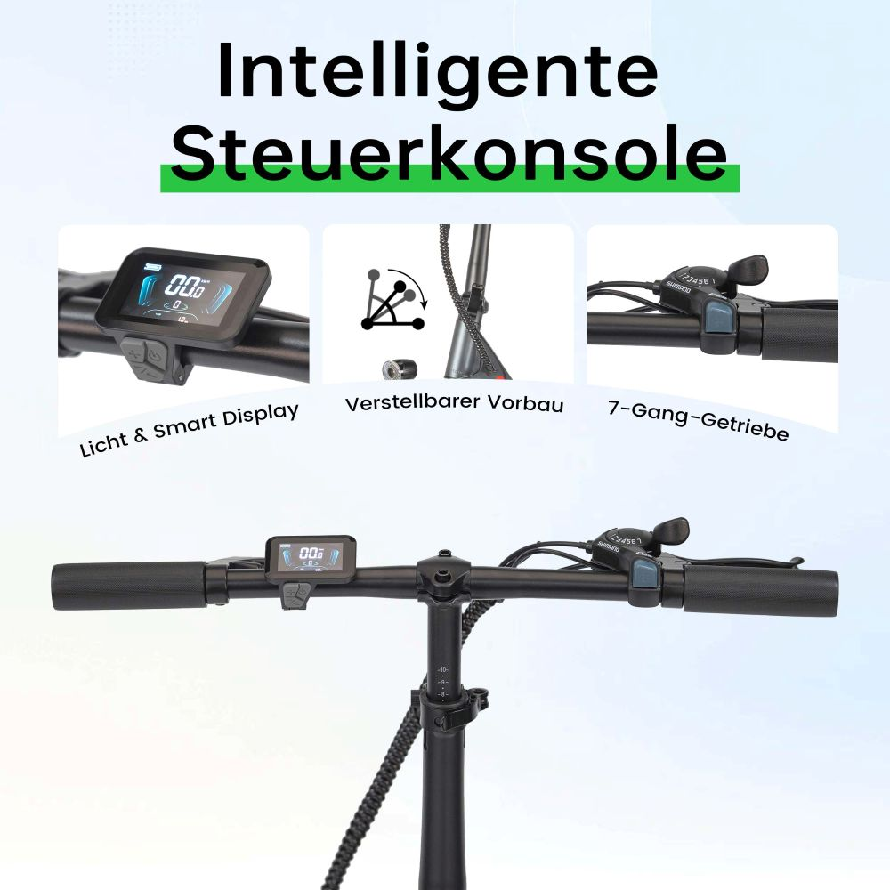 Manubrio di monopattino elettrico con display, attacco manubrio regolabile e 7 marce.