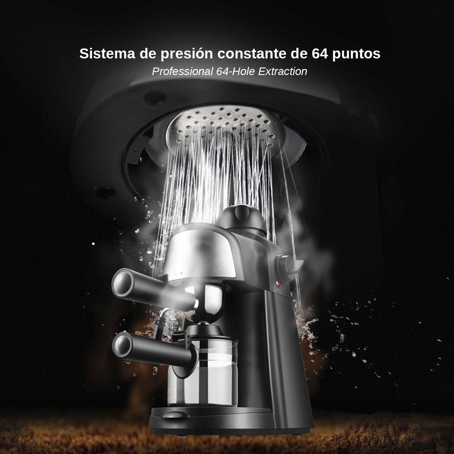 Eine Espressomaschine mit 64 Düsen, aus der Wasser sprüht.
