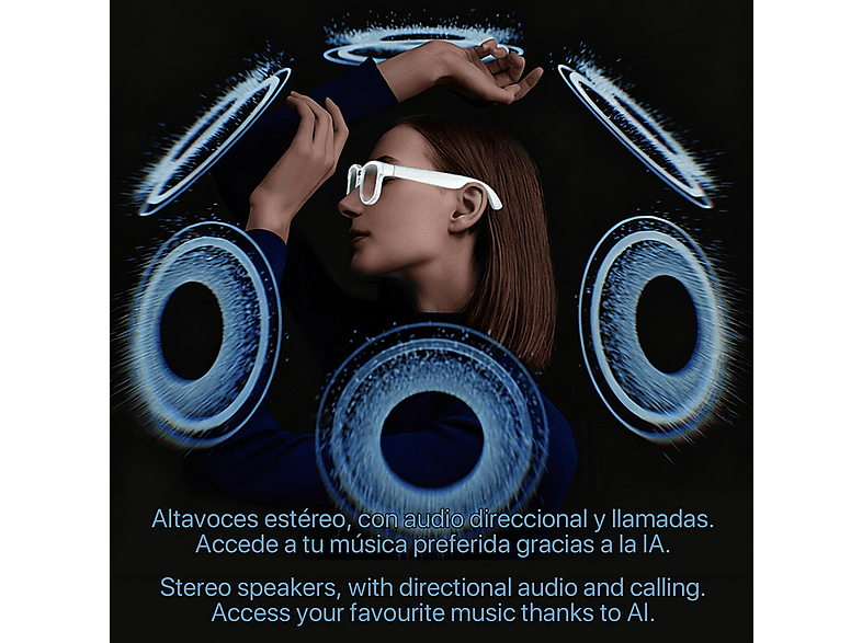 Occhiali con Telecamera HD 8MP, Video, Batteria 7 Giorno, Smart Glasses Ai | Traduzione in Tempo Reale/Riconoscimento di Oggetti/Assistente vocale, Occhiali Smart con Chiamate Bluetooth & WIFI, Musica