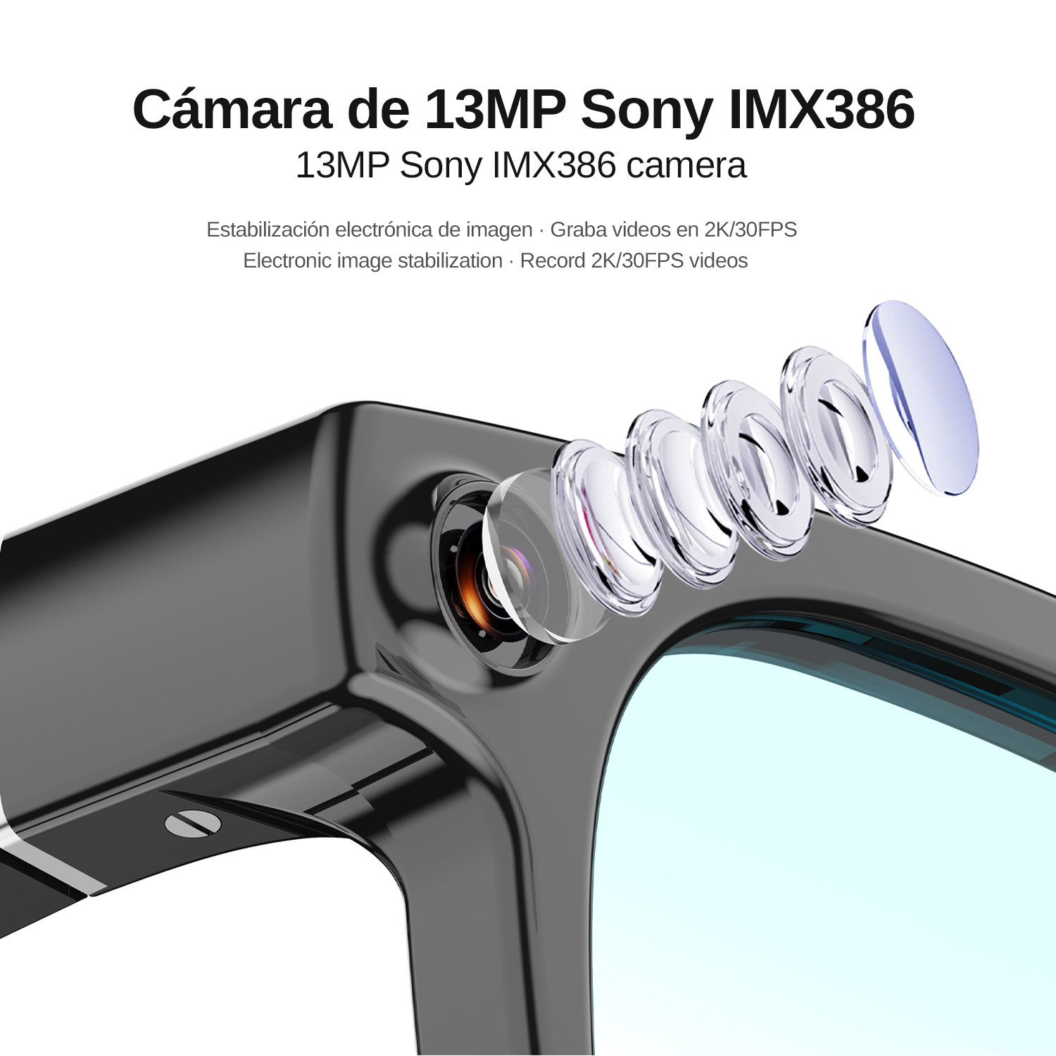 Explodierte Ansicht einer 13MP Sony IMX386 Kamera mit Linse.