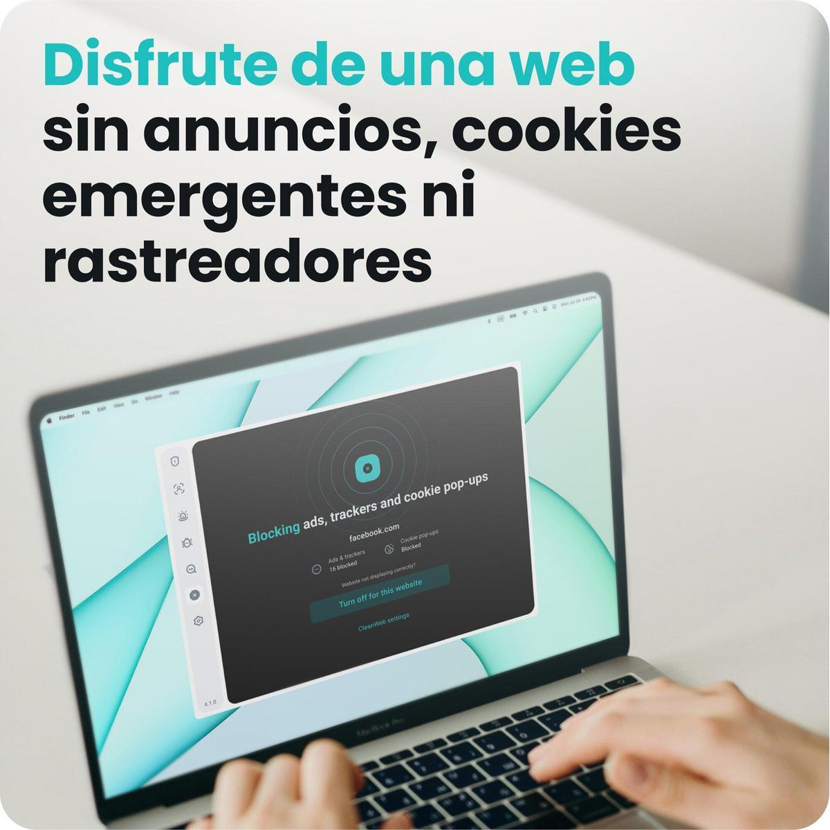 Un portátil muestra una interfaz para bloquear anuncios y rastreadores.
