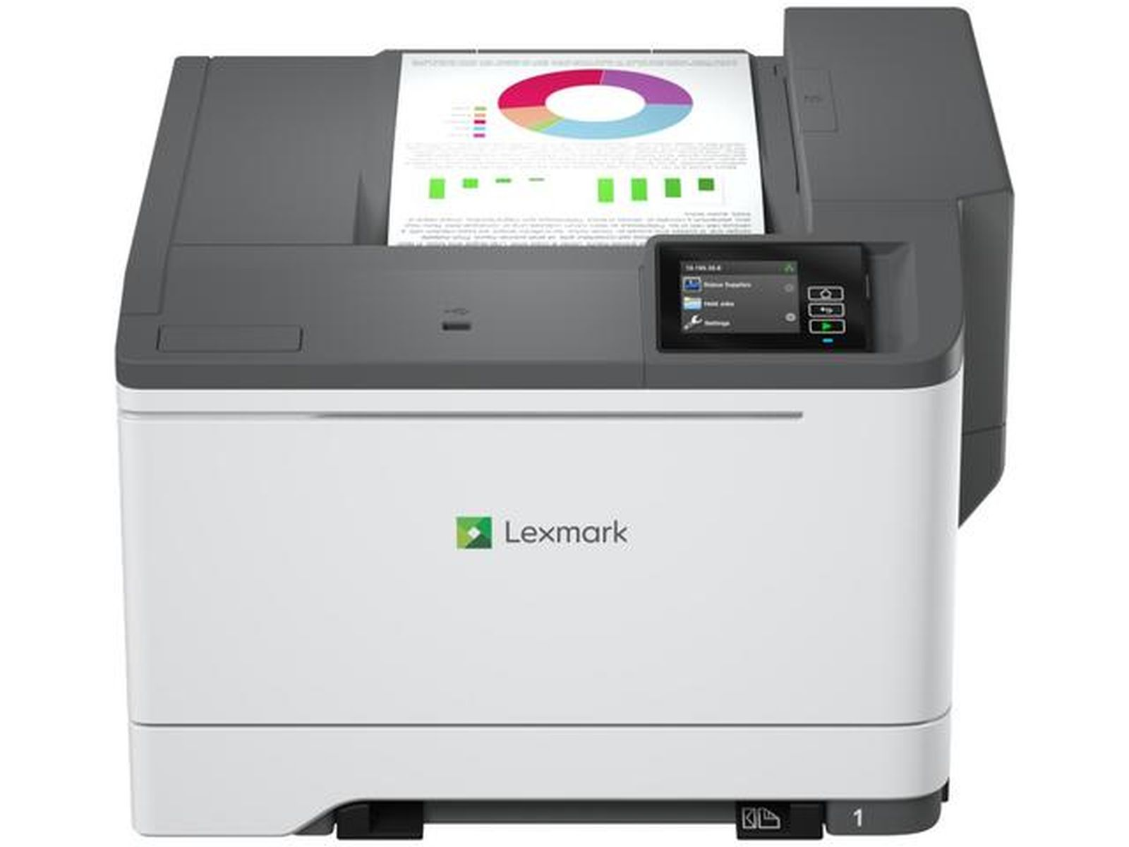 Drukarka Lexmark z wykresem na ekranie i ekranem dotykowym.