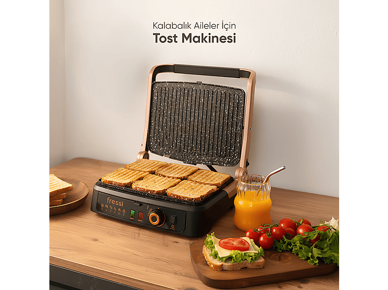 FRESSI FR-TM01 Vintage Retro 6 Dilim Kapasiteli 180 Derece Açılabilir 2000 W Tost ve Izgara Makinesi Çok Renkli