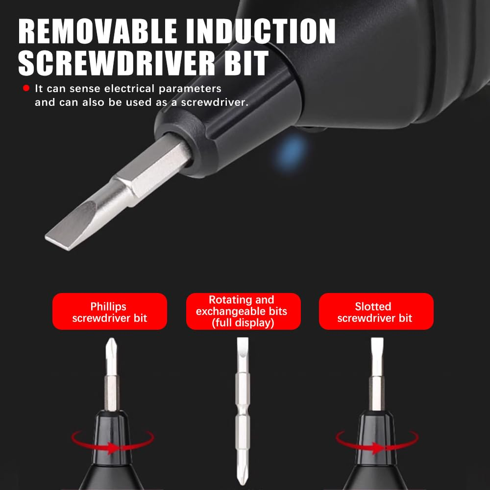Abnehmbarer Induktions-Schraubendreherbit mit Phillips-, Dreh- und Schlitzaufsätzen.
