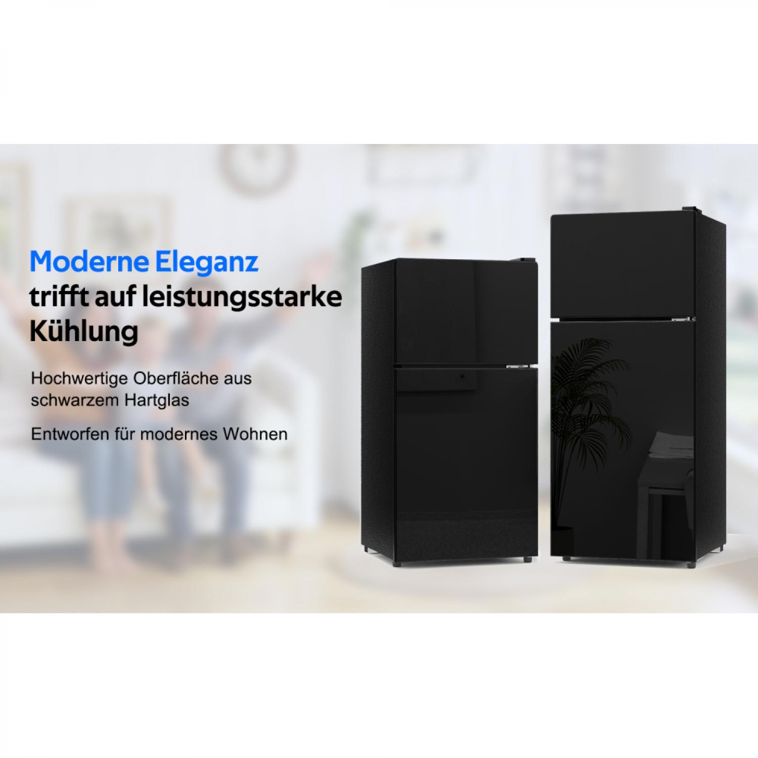 Zwei schwarze Kühlschränke aus Glas mit moderner Eleganz und starker Kühlung.